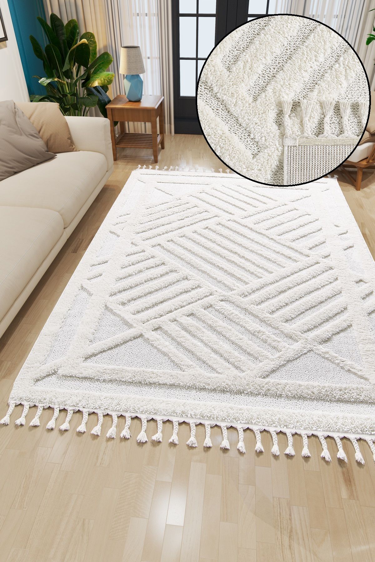 vinosahome Bukleli Yumuşak Peluş Post Shaggy Halı Krem Oturma Odası Salon Mutfak Halısı Yolluk Kilim