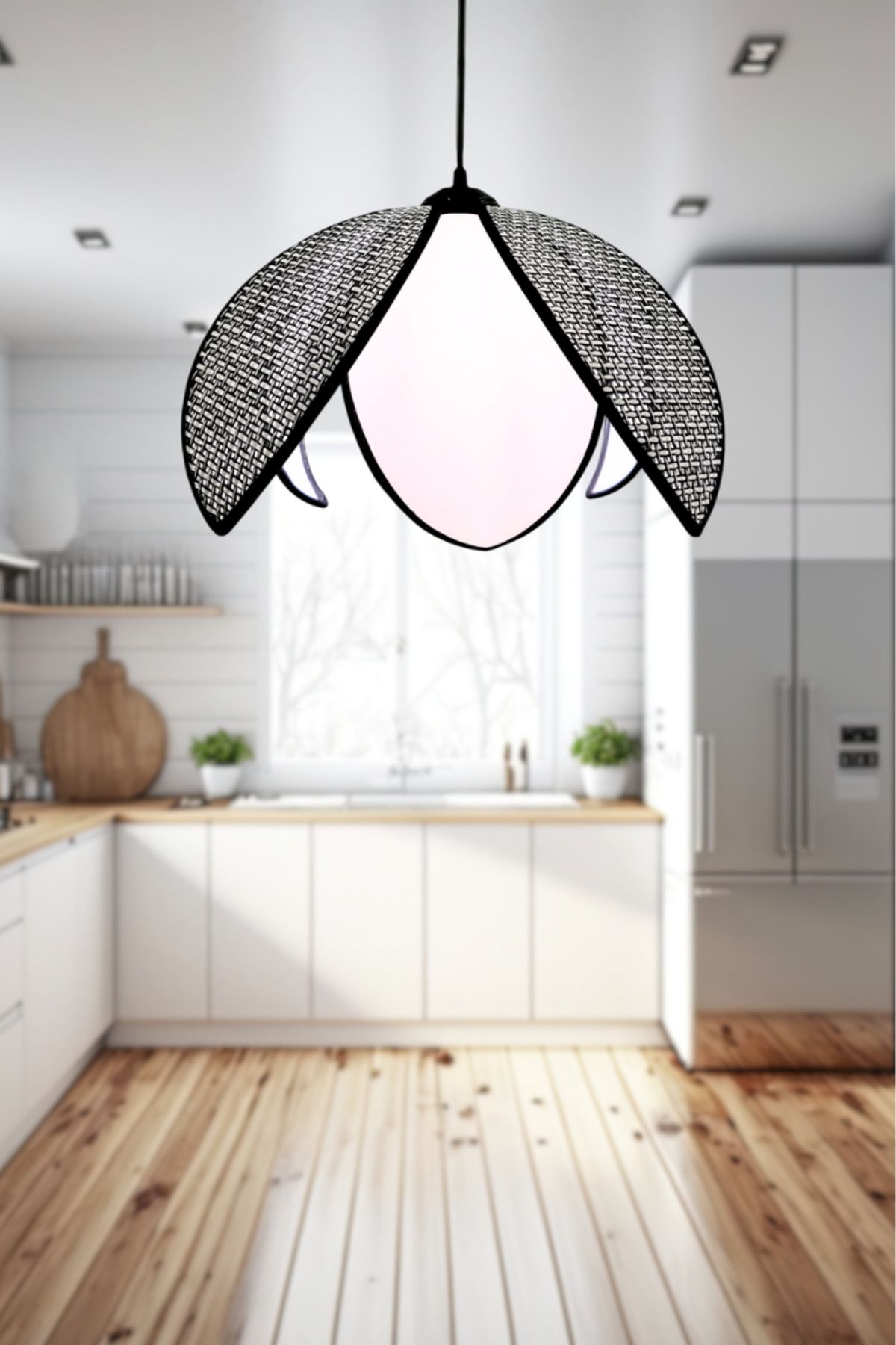 Decodelight Hasır Hazeran Rattan Palmiye Model Bohem Salon Oturma Odası Hol Cafe Restaurant Tekli Sarkıt Avize