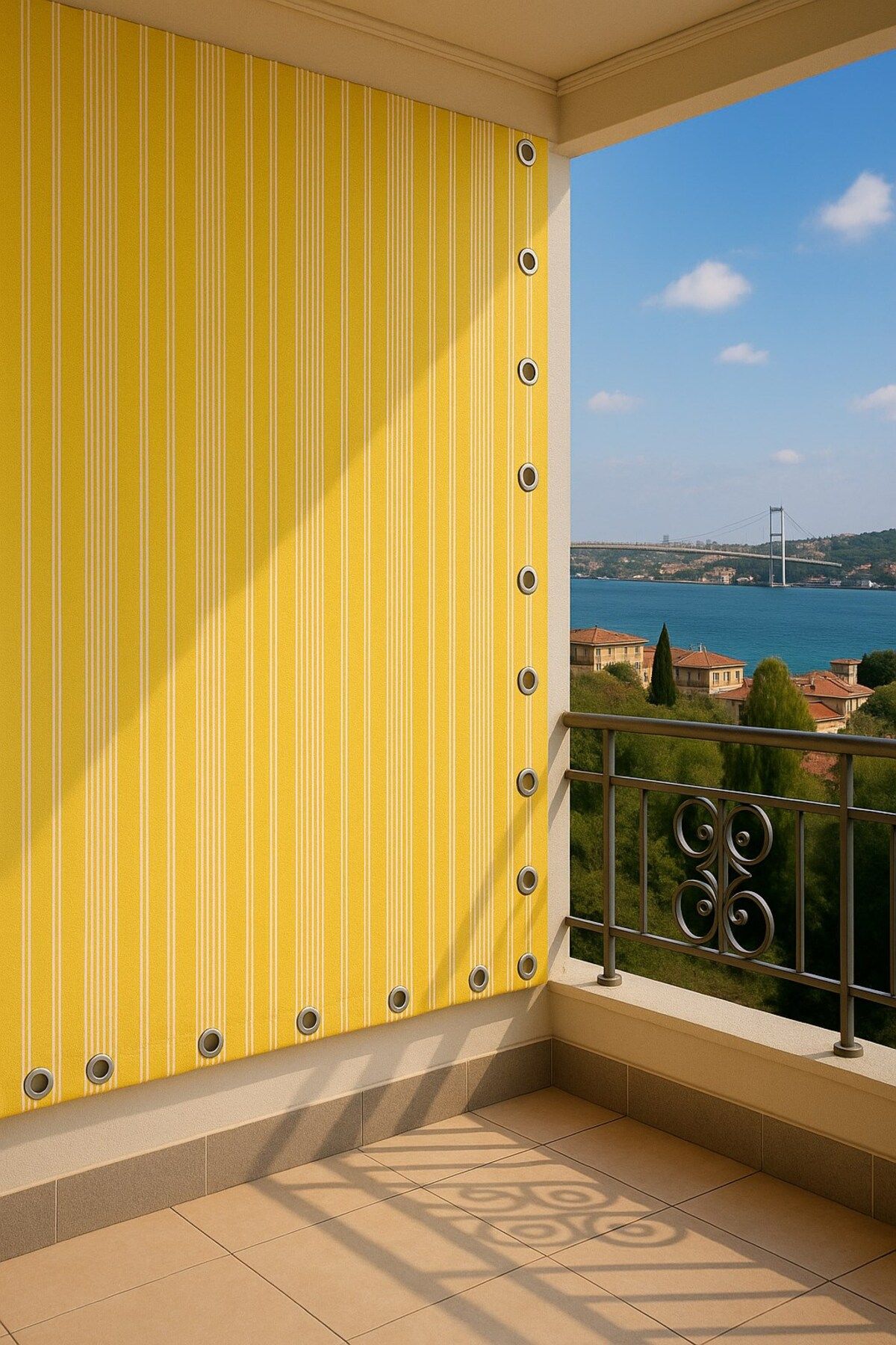 ceylan home GENCER Home Balkon Perdesi Kuş Gözü Ölçü Seçenekli Sarı İnce