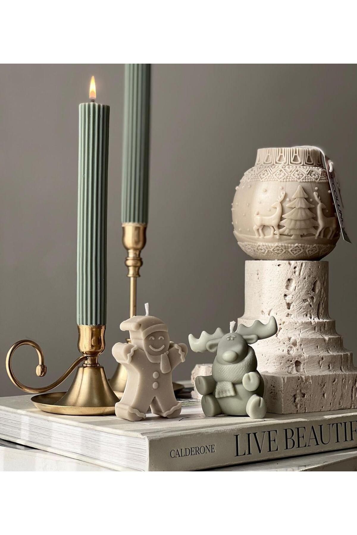 SCA CANDLE Dekoratif Mum Geyik +çizhili şamdan Mum +cion +kardan adam toplam 5 parça