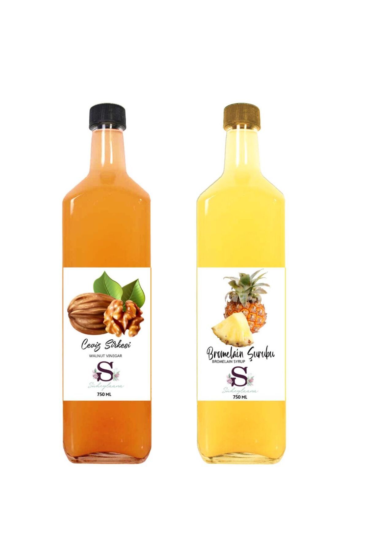 Süheylaana Doğal Ceviz Sirkesi 750 Ml - Doğal Bromelain Şurubu 750 Ml