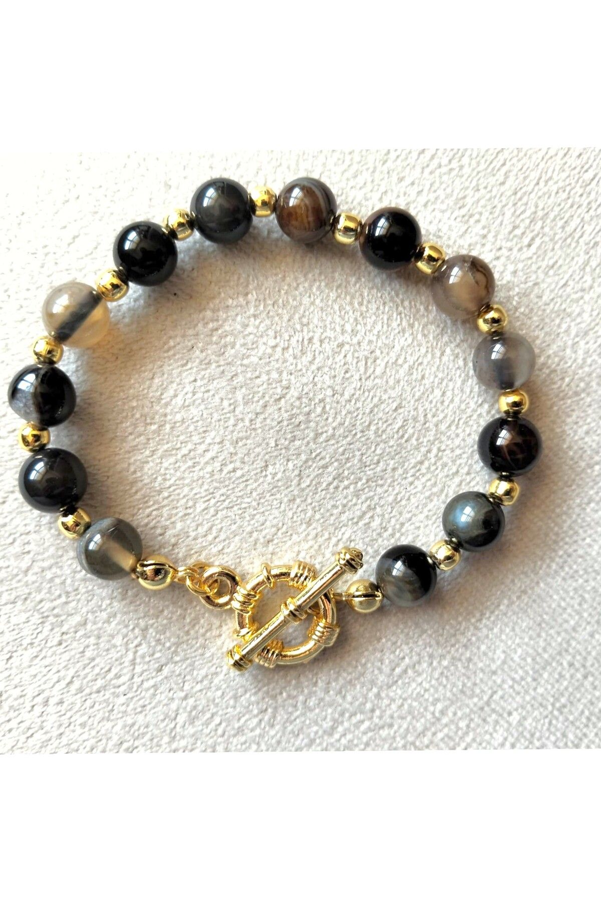 CLOVER JEWELRY Akik Doğal Taş Gemici Klips Çelik Bileklik