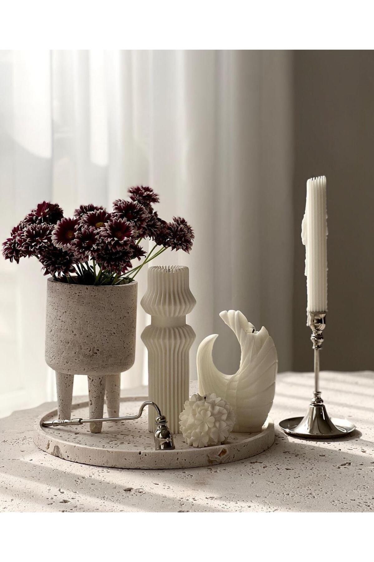 SCA CANDLE Dekoratif mum Ay model ikili yuvarlak model Gül +Çizgili şamdan Mum