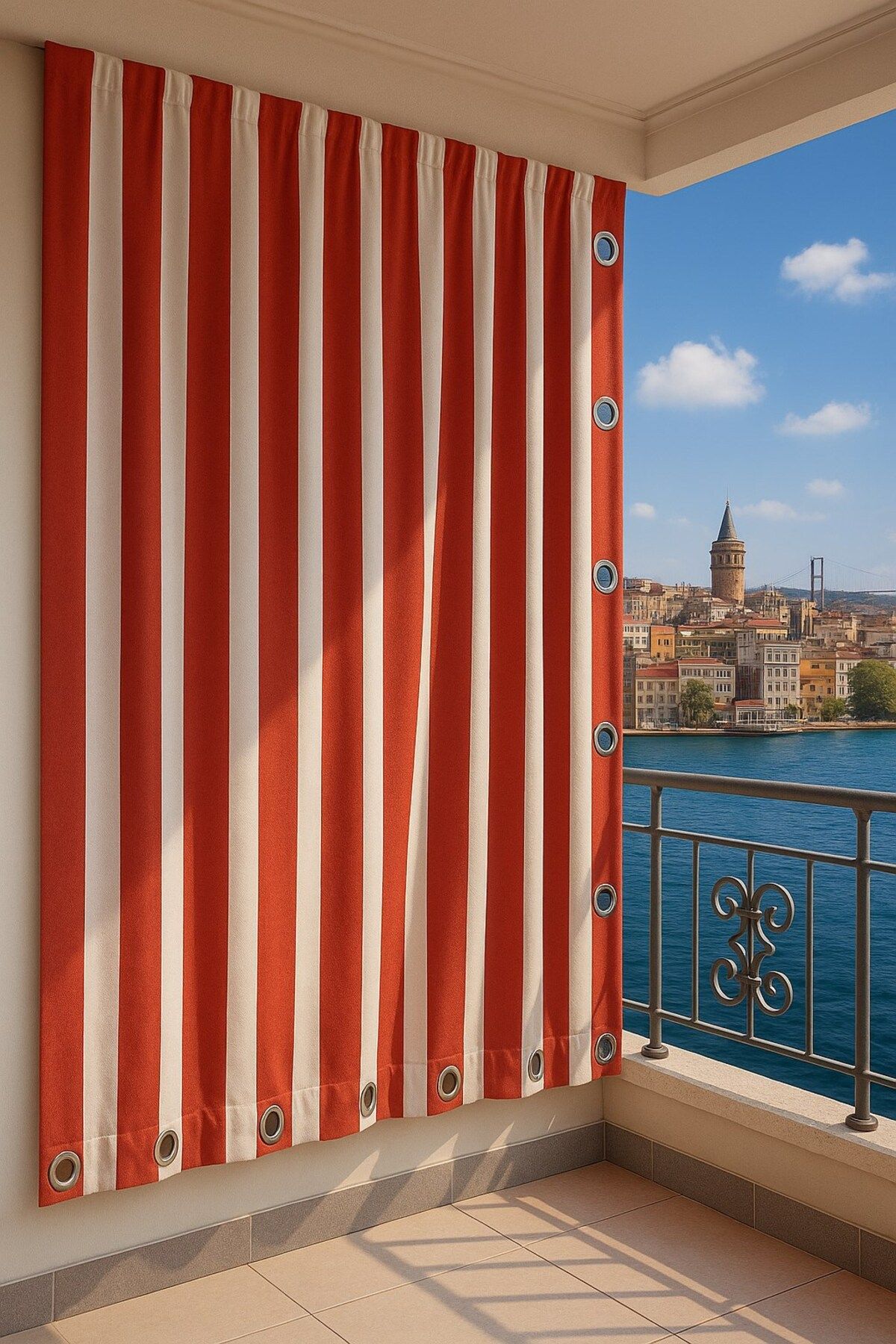 ceylan home GENCER Home Balkon Perdesi Kuş Gözü Ölçü Seçenekli Kırmızı