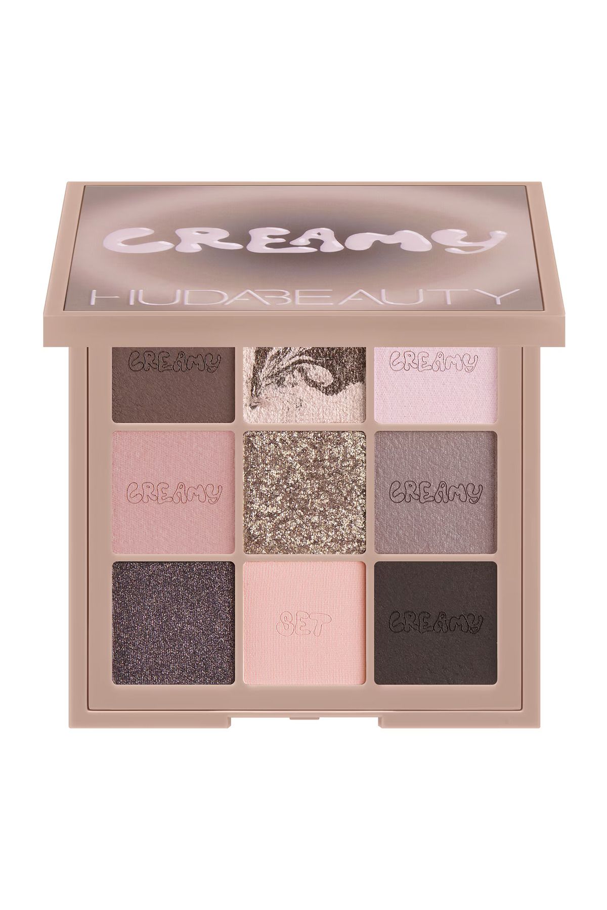 Huda Beauty Far Paleti-yüksek pigmentli toz metalik, mermer görünümlü ve krem göz farları
