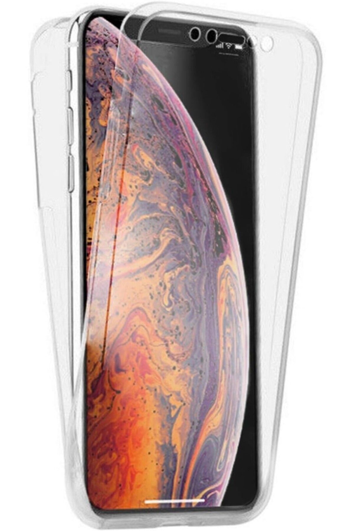 TezMax Apple iPhone XS 5.8" Uyumlu 360° Ön Arka Tam Koruyucu Şeffaf Silikon Full Body Kılıf