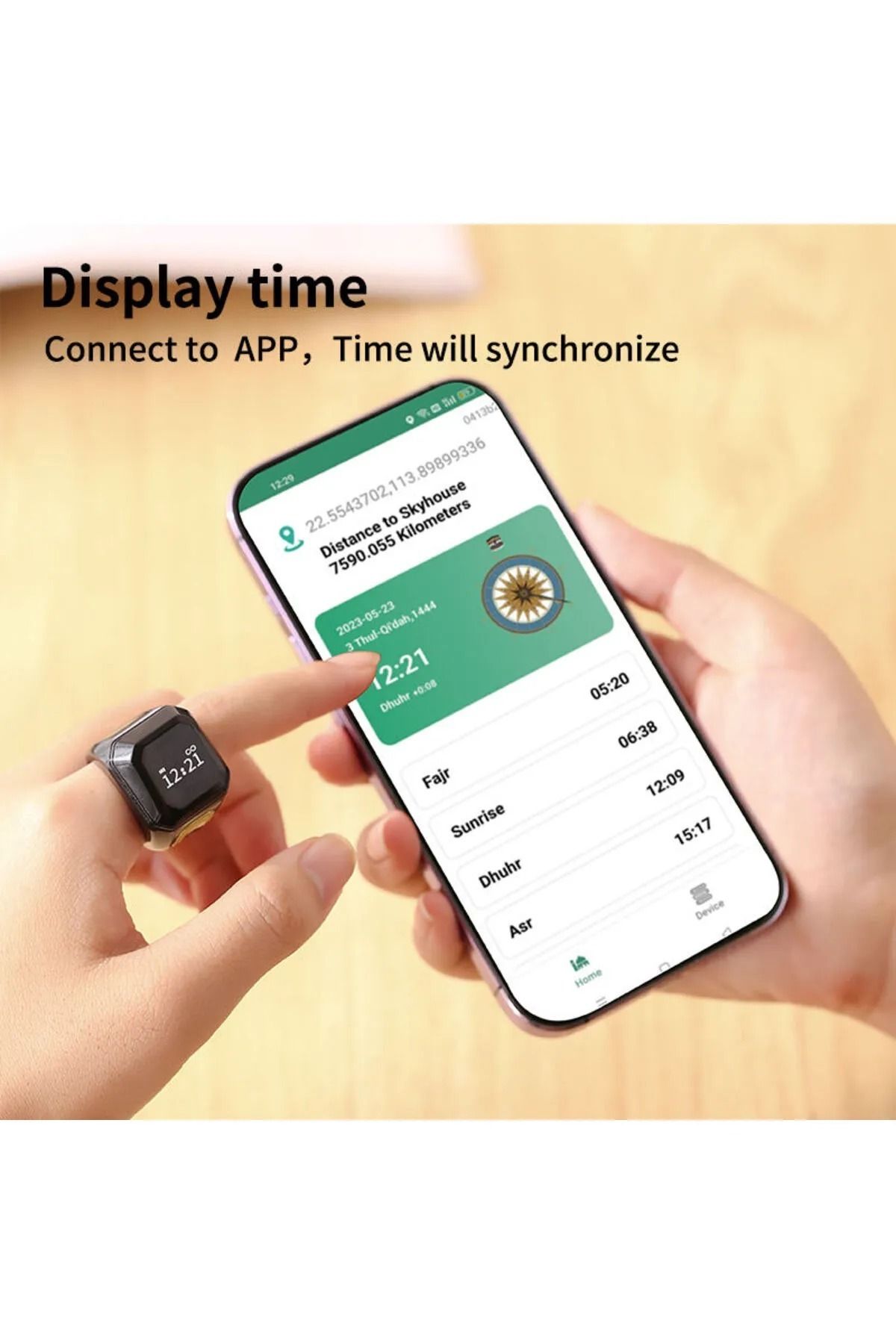 BSTWSH-Zikr Ring Smart Ring with Vibration Reminder Tasbih Counter and Bluetooth Connection (Black) (20mm) 2