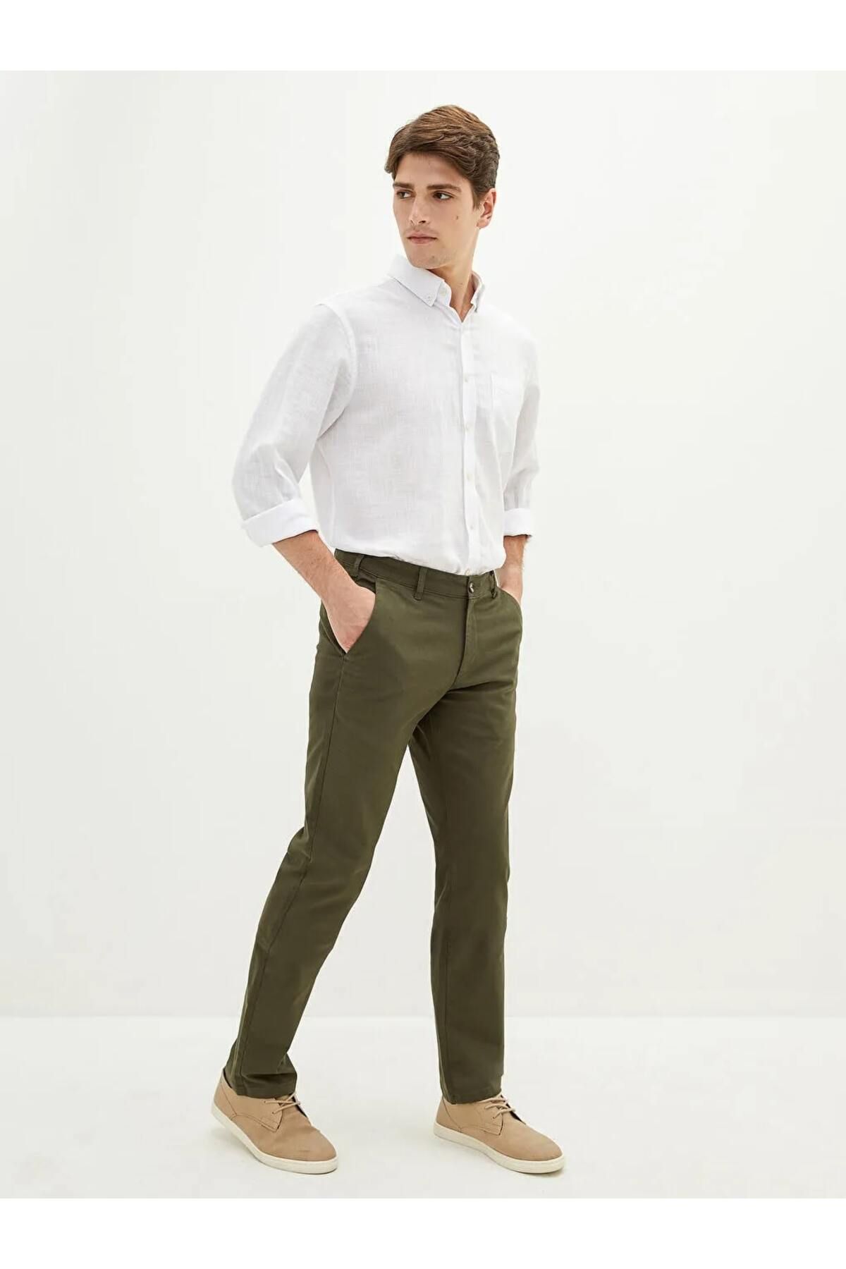 LC Waikiki LCWAIKIKI Classic Haki Normal Kalıp Gabardin Erkek Chino Pantolon