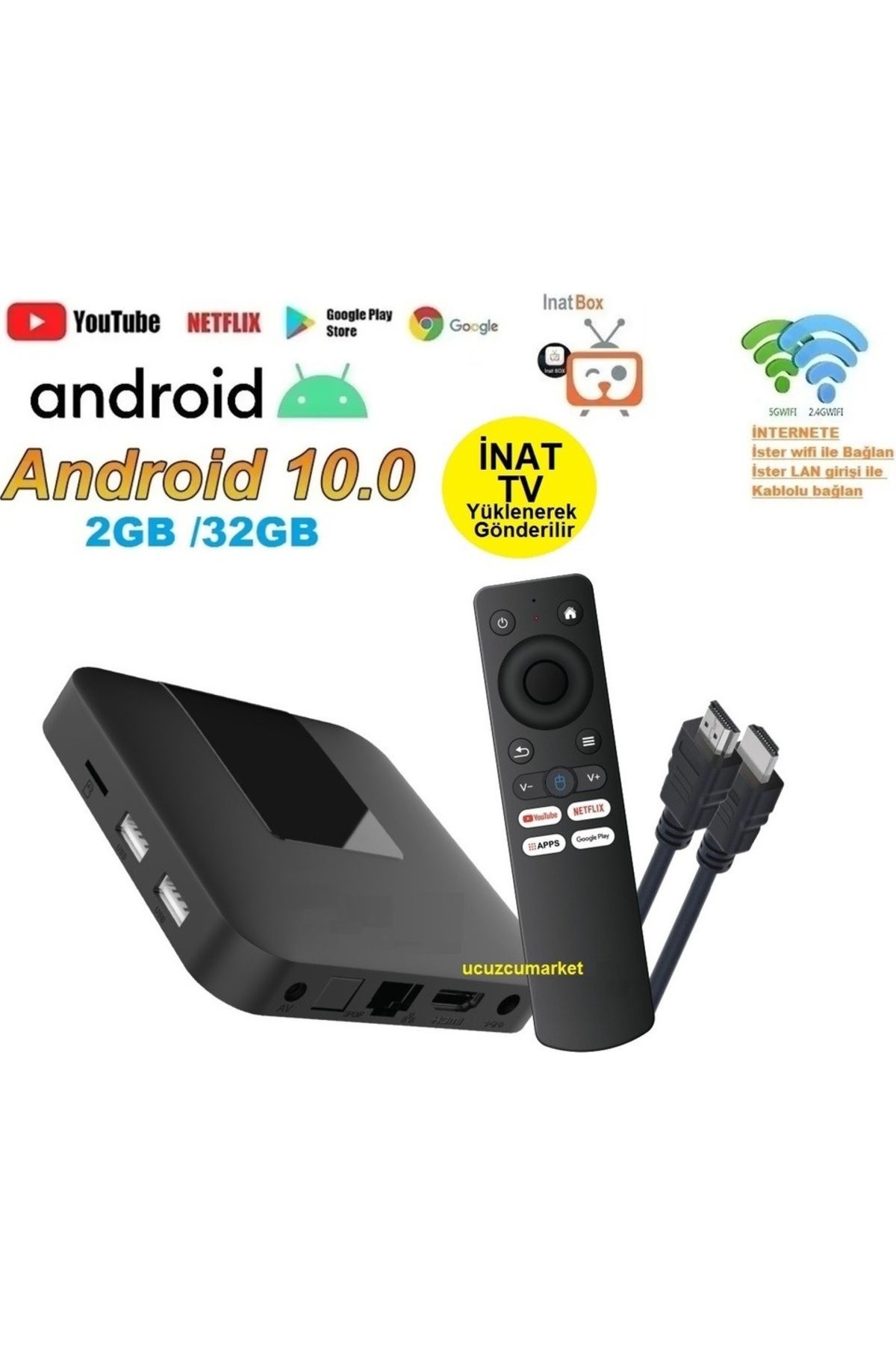 Uygun Android 10 Tv Box ( 2GB/32GB Tv Box ( İnat Tv Yüklenerek Gönderilecektir )