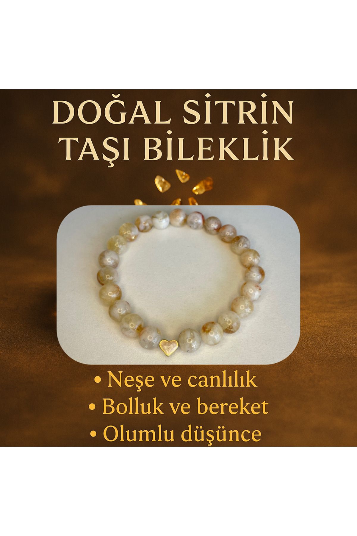 MODA Sitrin Doğal Taş Bileklik Bolluk ve Bereket Şans Bilekliği
