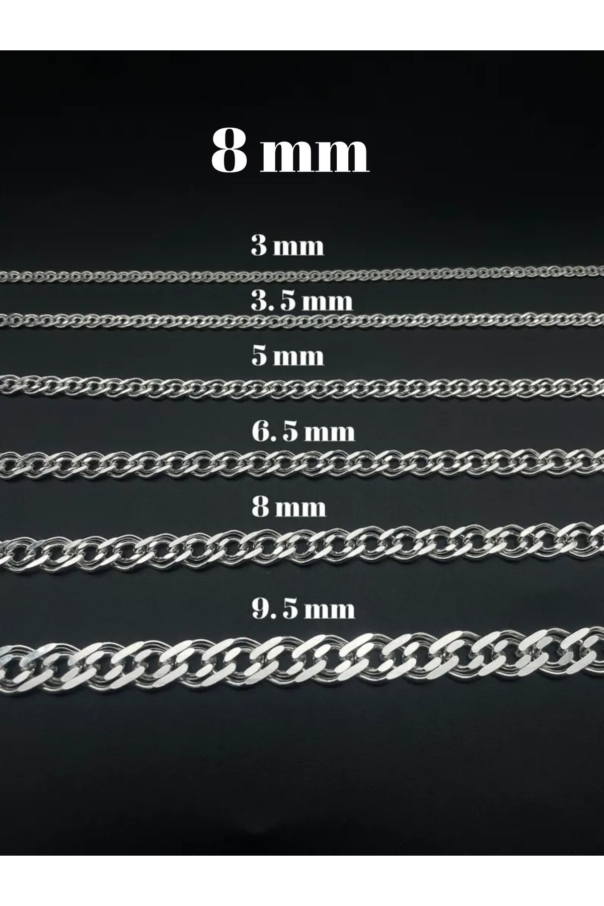 Parlak Gümüş 3 mm Rambo Erkek 925 Ayar Gümüş Kolye