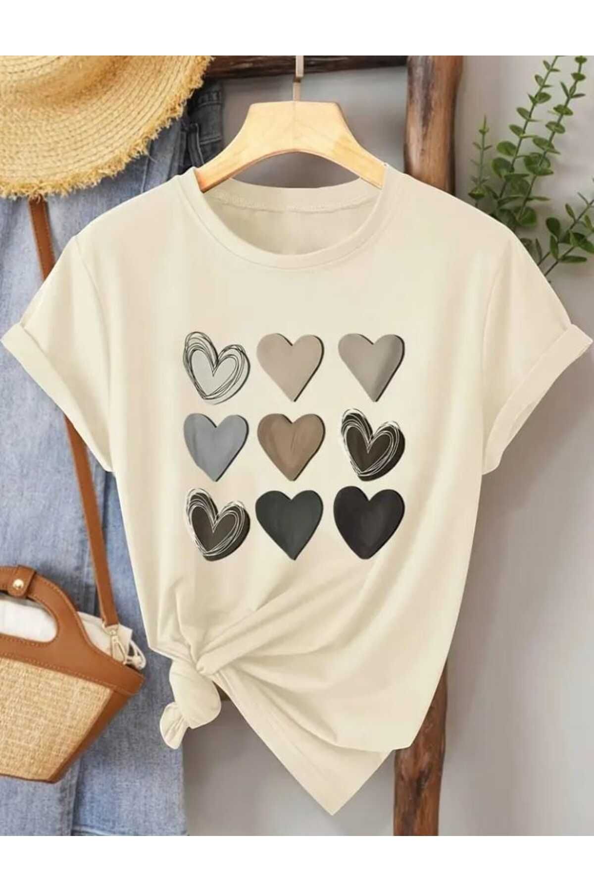 TekTarzz Kalp Grafik Baskılı Tasarım Trend Tshirt