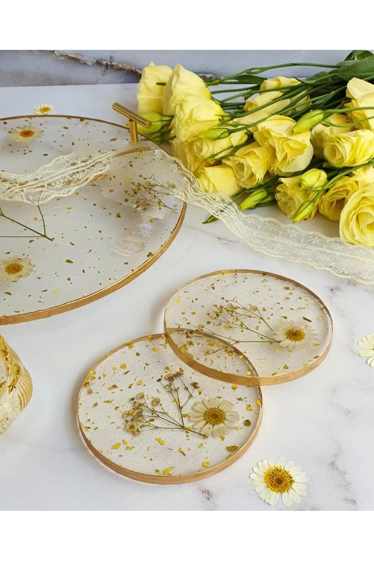 Sultan Tasarım-Gold Leaf Rectangular Wavy Patterned Two Person Promise Engagement Groom Presentation Epoxy Tray 18X28 cm 3