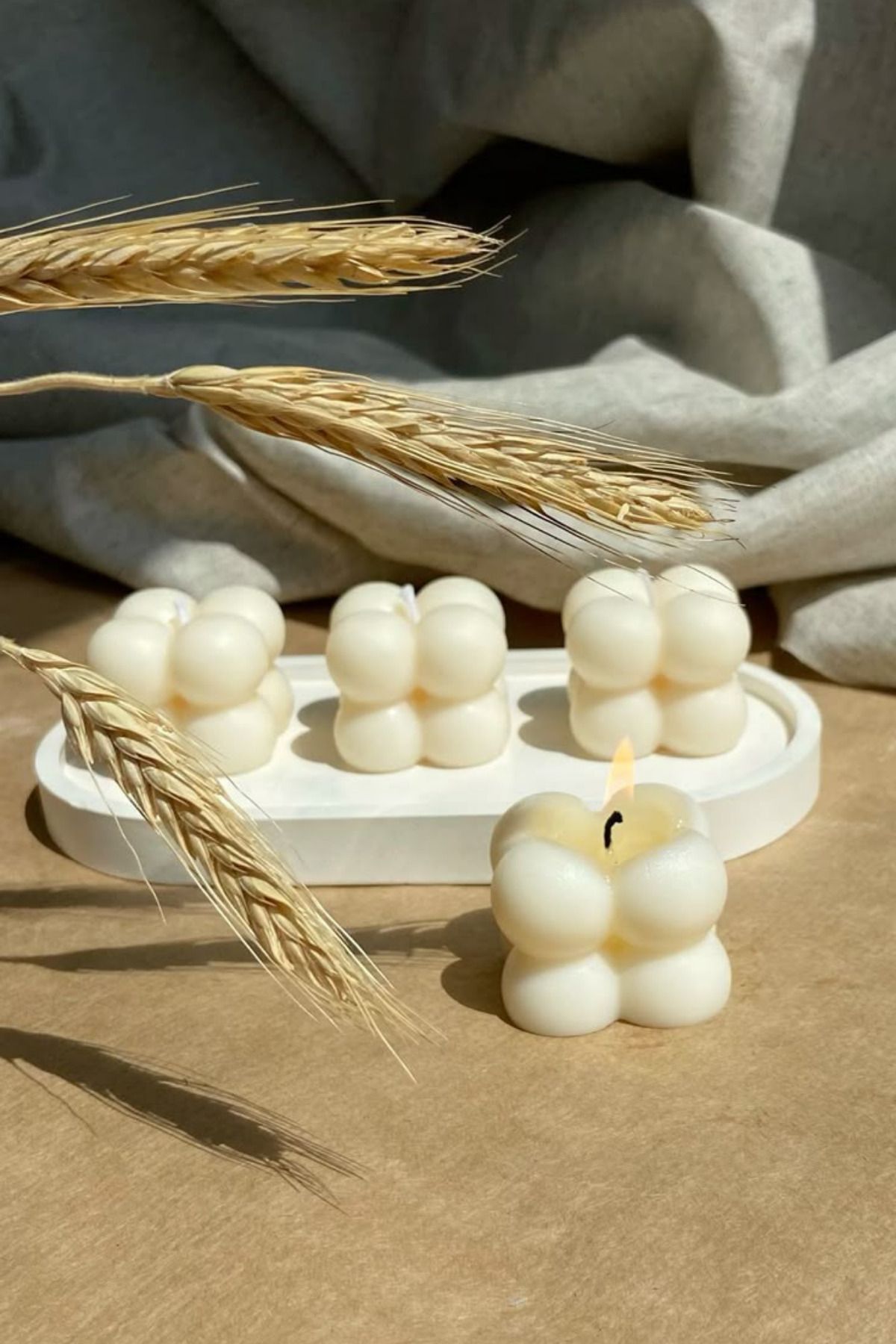 LUBERKA CANDLE Bubble Tasarım Kokulu Beyaz Mum 4'lü