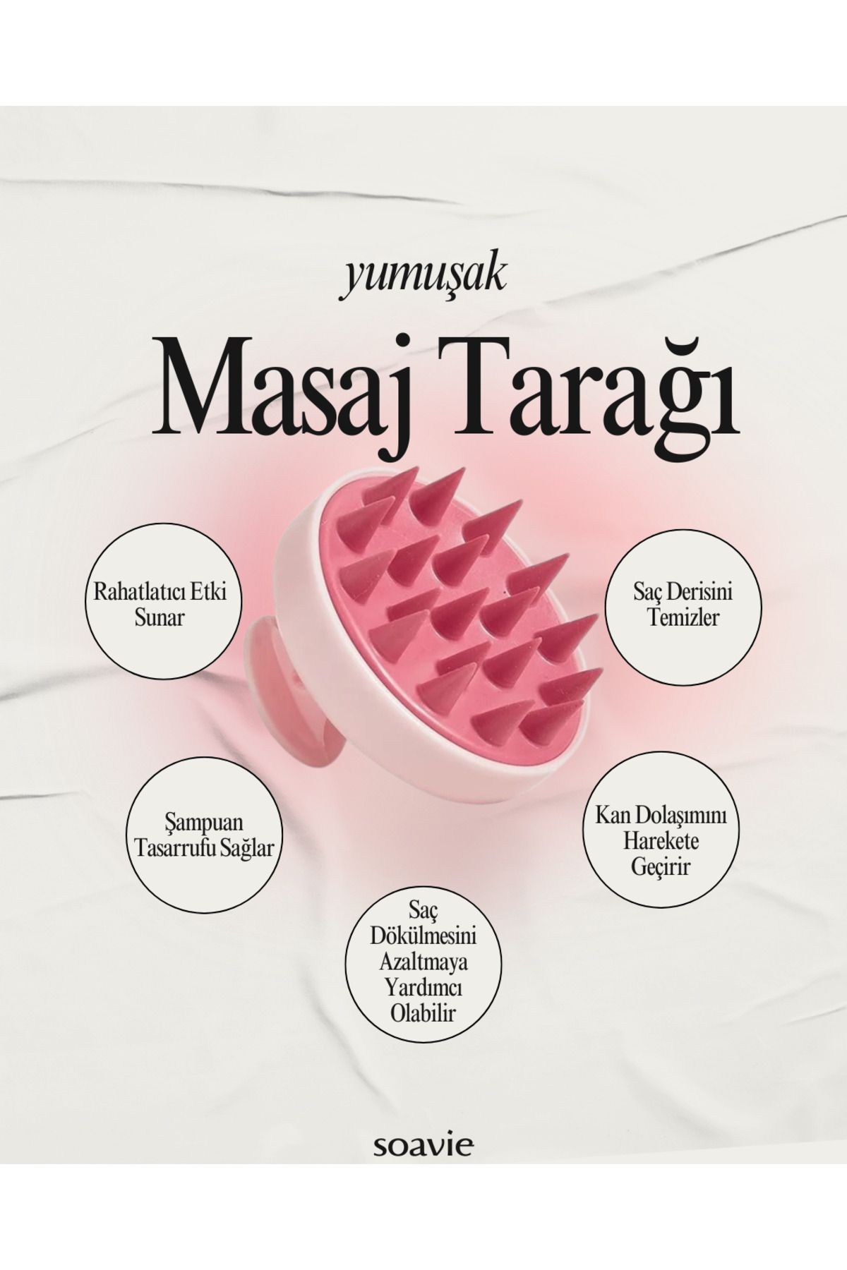 SOAVİE Pembe Yumuşak Silikonlu Saç Bakım Masaj Tarağı Duş Saç Deri Masaj Tarağı - Saç Bakım