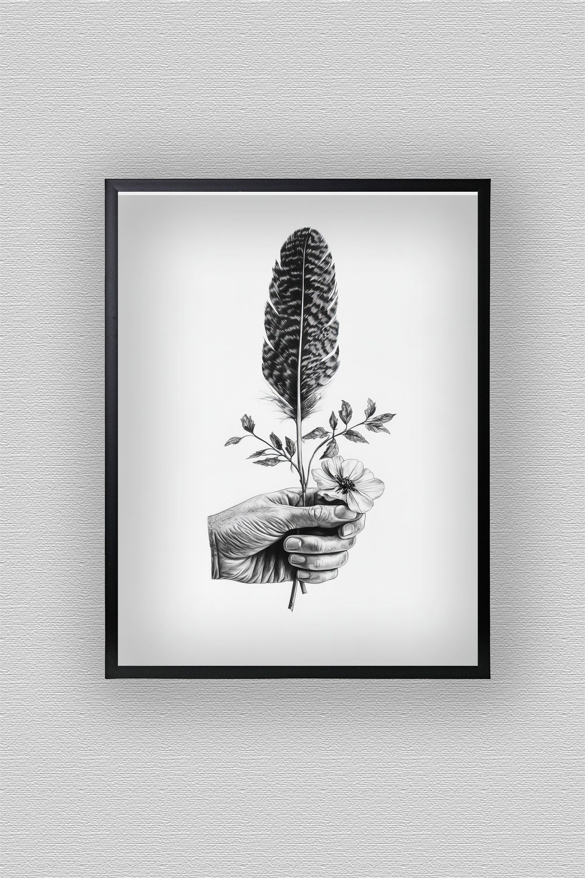WoodyArts Tüy ve Çiçek - Siyah Çerçeve