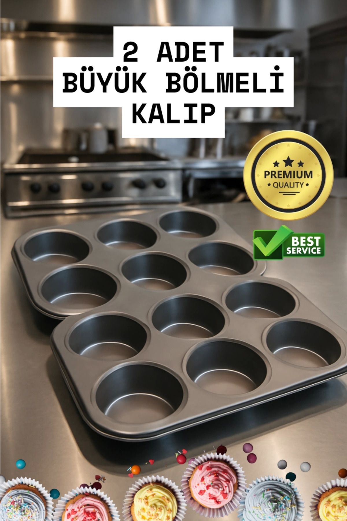 MT29 GİYİM 2 Adet Cupcake Fırın Kalıbı 6 Büyük Bölmeli Muffin Kek Kalıbı