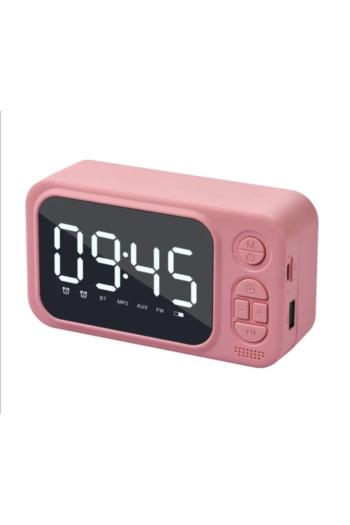 Hediye Sahibi Bluetooth Hoparlör FM Radyo Alarmlı Dijital Masa Saati Pembe