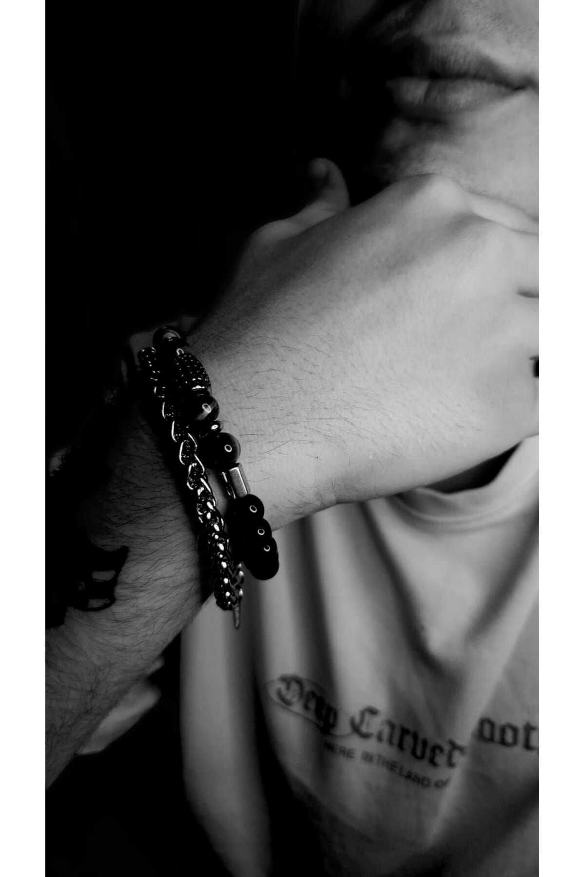 Fundéa Jewelry Steel Tiger Onyx Erkek Bileklik Çelik, Kaplan Gözü ve Oniks Taşlı, Her Bileğe Uygun, Nikel İçermez