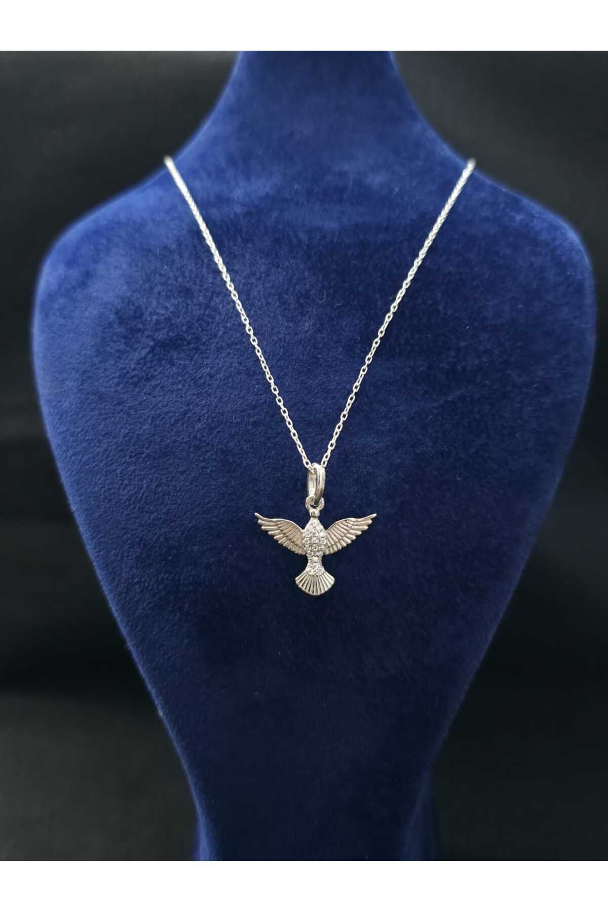 sarıyer silver Anka Kuşu Model Beyaz Zirkon Taşlı İşlemeli 925 Ayar Gümüş Kolye
