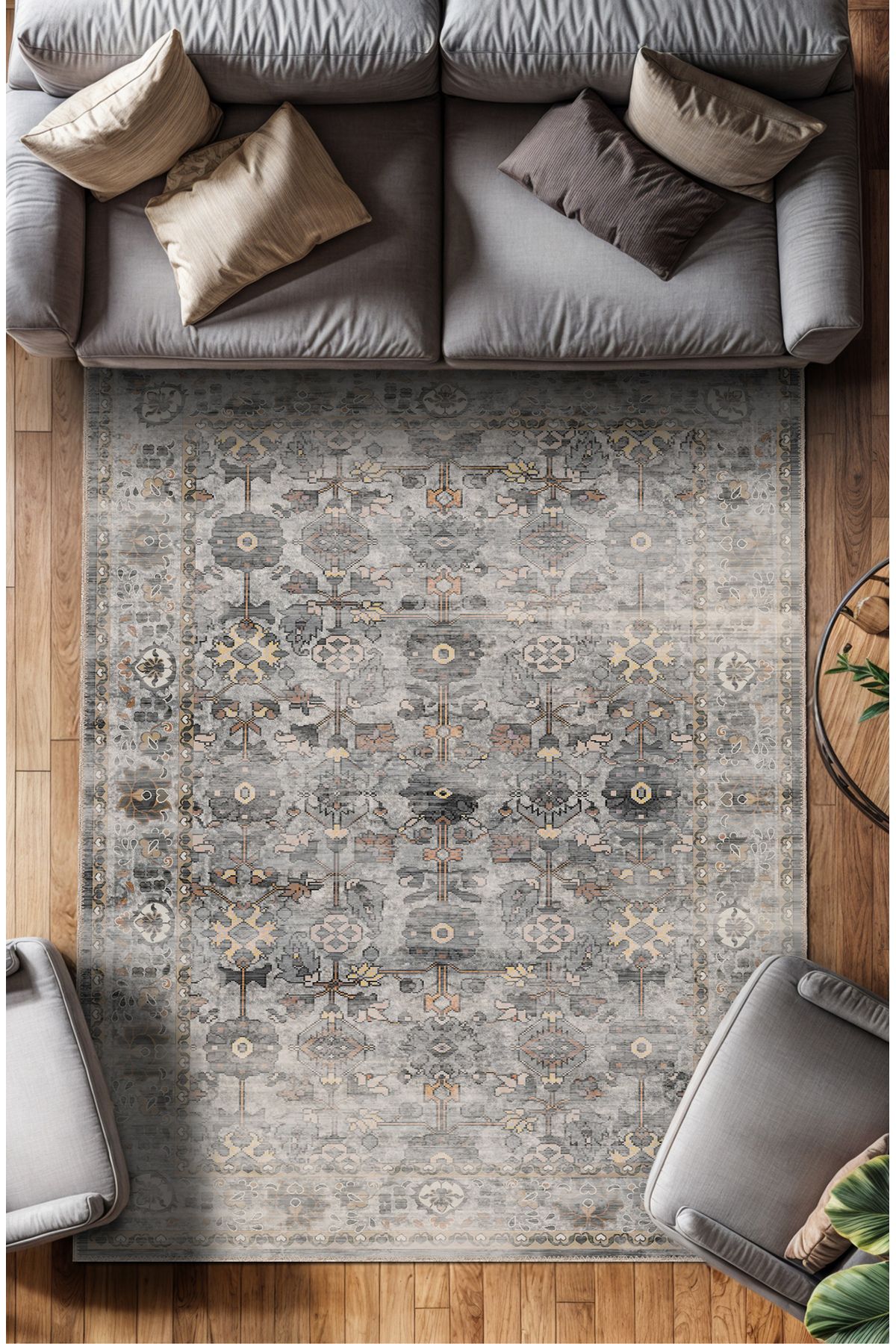 BigArts Home Makinede Yıkanabilir Kaymaz Taban Leke Tutmaz Çiçekli Salon Halısı Mutfak Halısı ve Yolluk