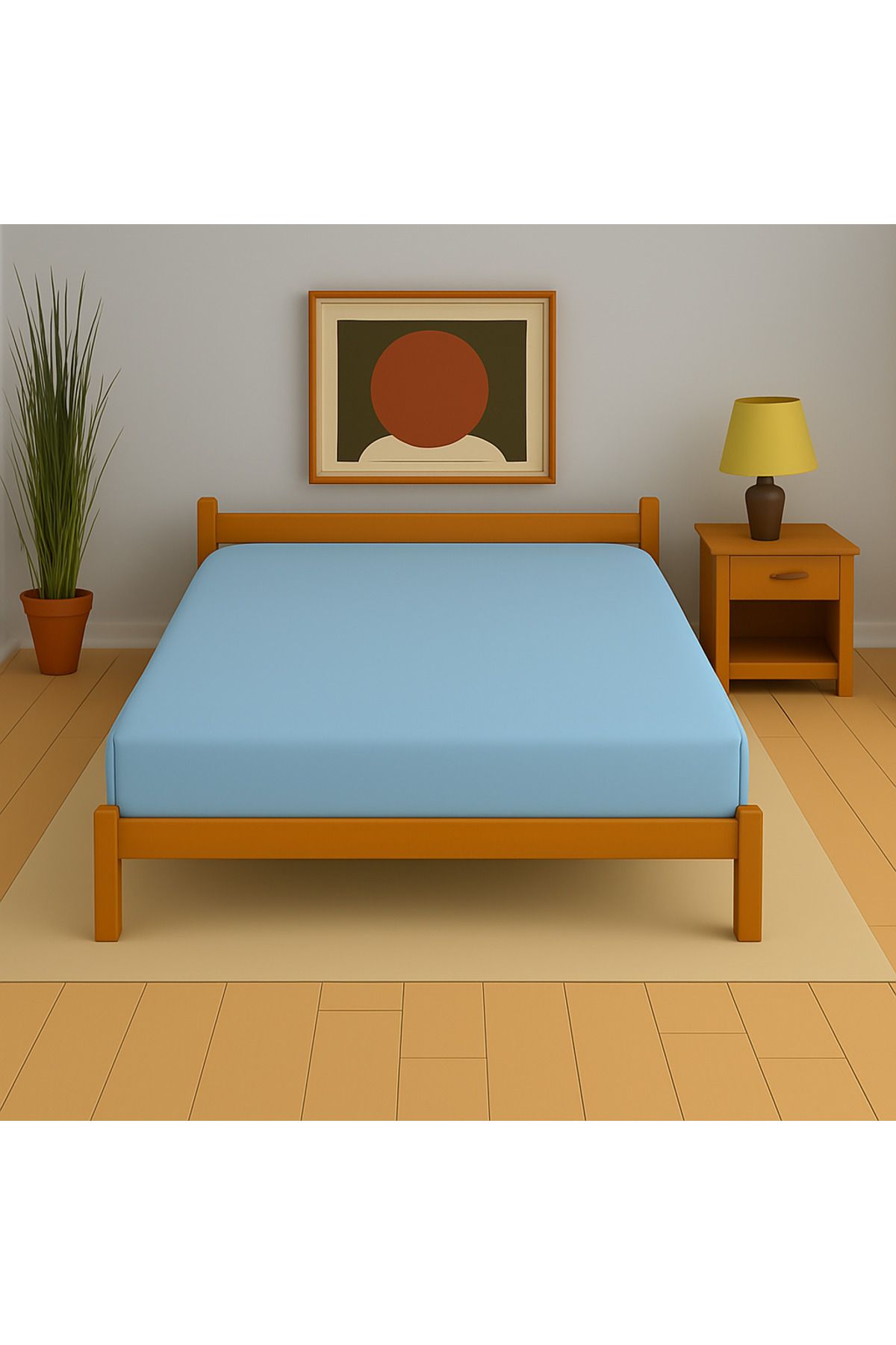 Uğurluel Home | Jersey | %100 Pamuk | Buz Mavisi | Ara Ebat 140x200 Lastikli Çarşaf