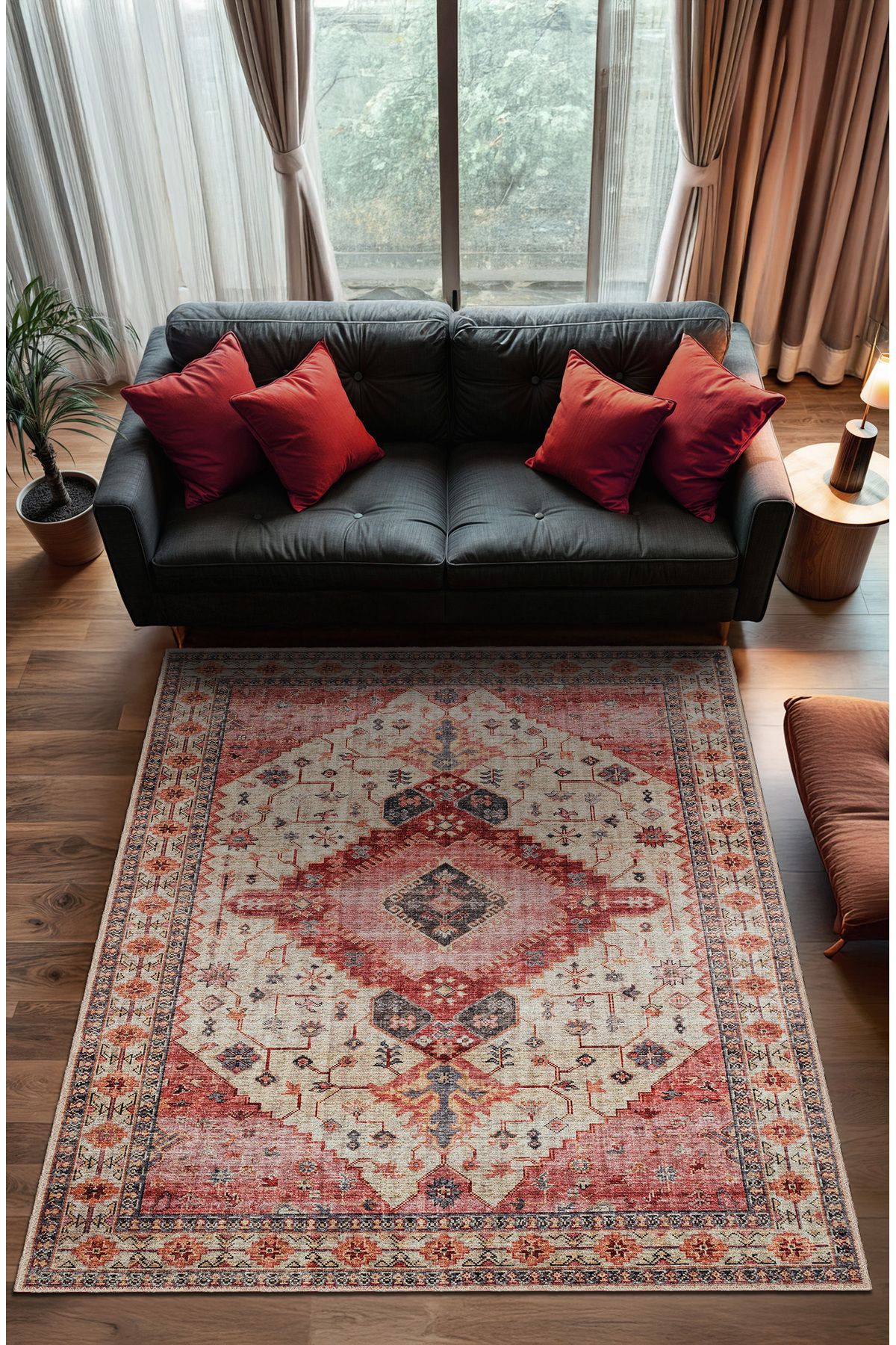 BigArts Home Makinede Yıkanabilir Kaymaz Taban Leke Tutmaz Göbekli Salon Halısı Mutfak Halısı ve Yolluk