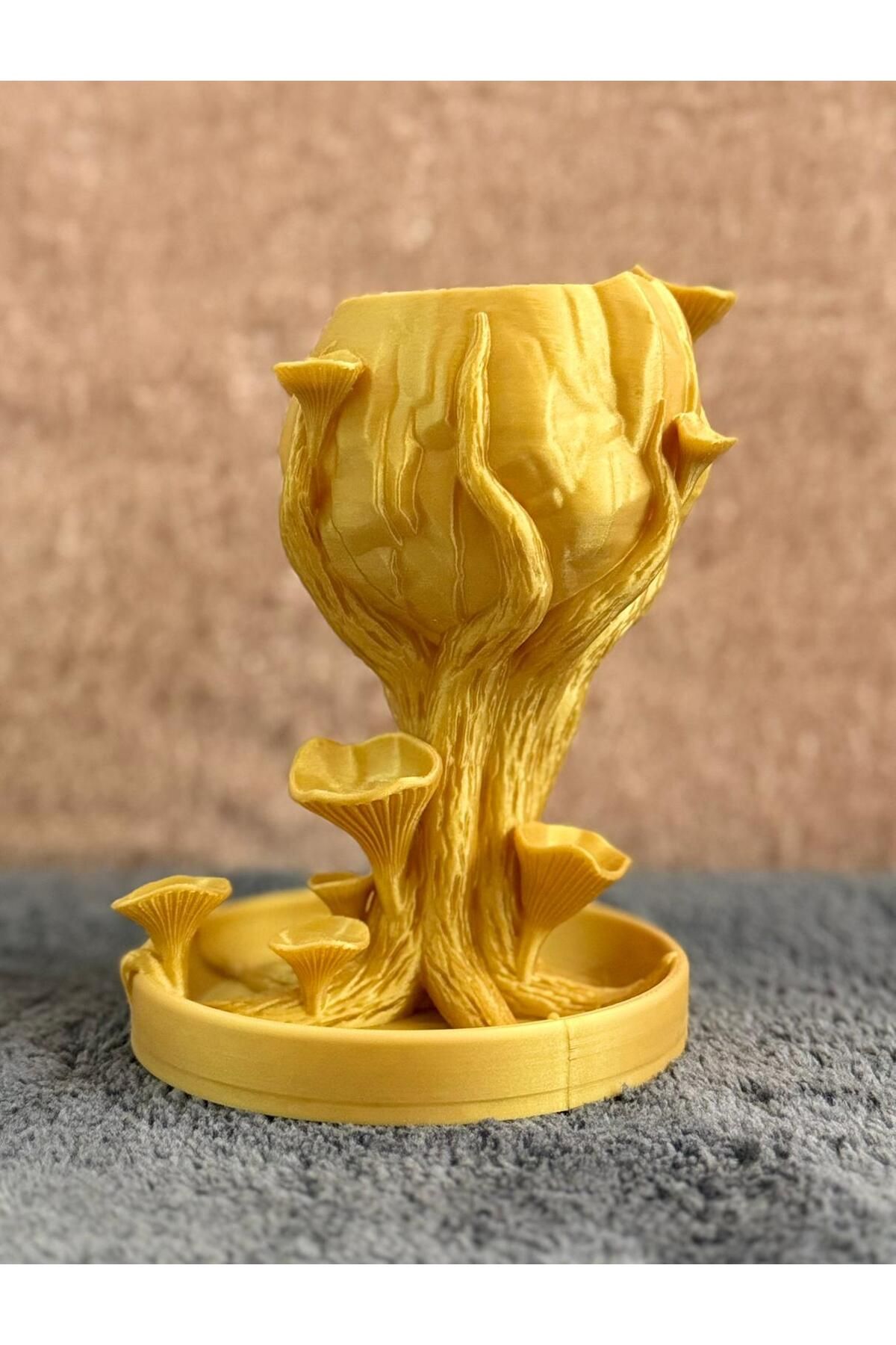 CETOYS 3D GOLD DEKORATİF AĞAÇ VE MANTAR DESENLERİYLE TASARLANMIŞ ŞIK VAZO VEYA SAKSI uzunluk:19 cm