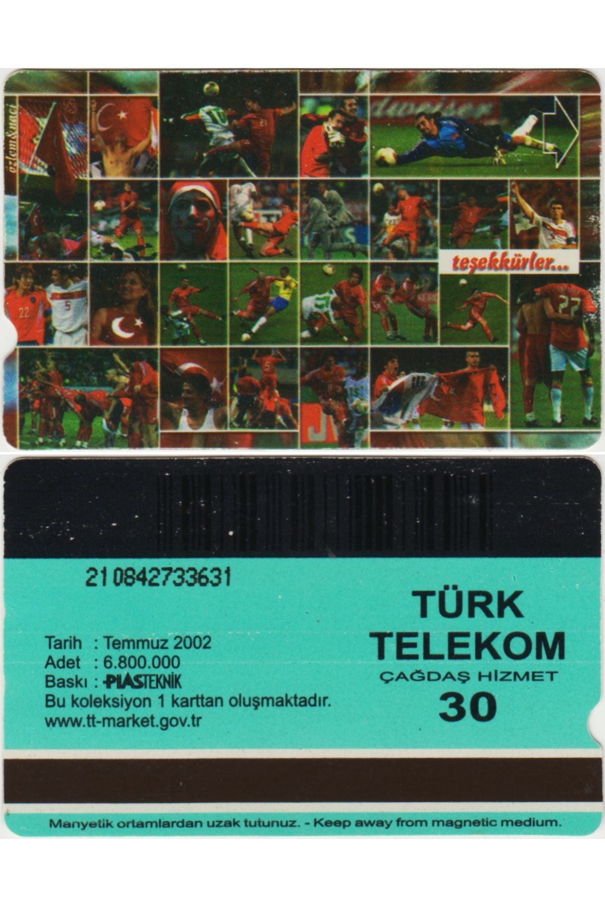 Banknoting TÜRK TELEKOM ESKİ 30'LUK TELEFON KARTI. TEMMUZ 2002 DÜNYA KUPASI - FUTBOL.