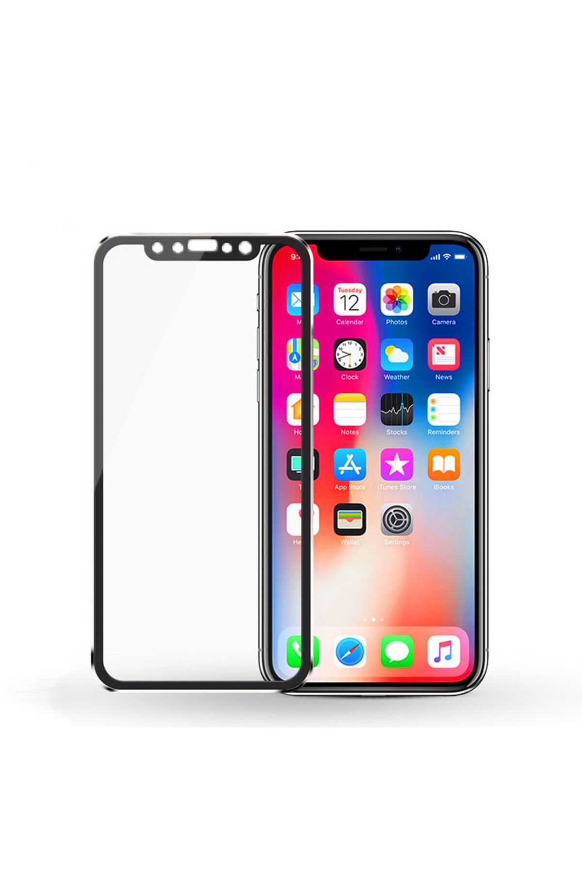 BOEM Set De 2 Folii Din Sticlă Securizată 3d Cu Ramă Metalică Mystyle Negru Pentru Apple Iphone X, Protecție Completă - One Size