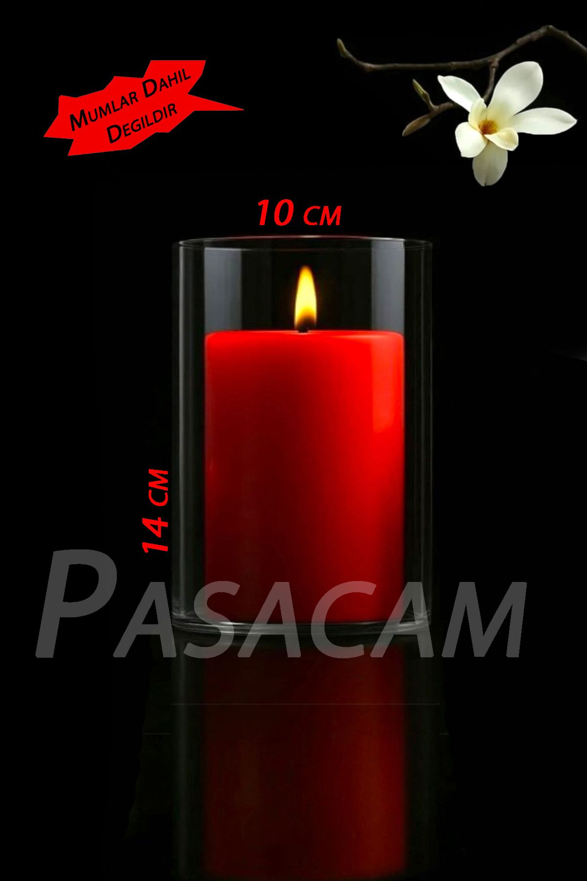 Paşa Cam Cam Vazo Silindir Mumluk 10 cm Boy 14 cm Yükseklik
