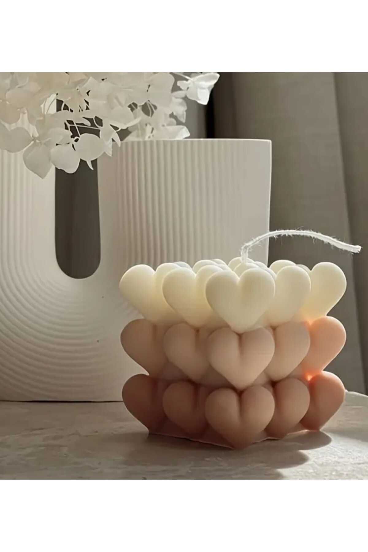 Yaratıcı sanatlar atölyesi Kalpli Doğal Soya Bubble Mum Romantik Kokulu Mum