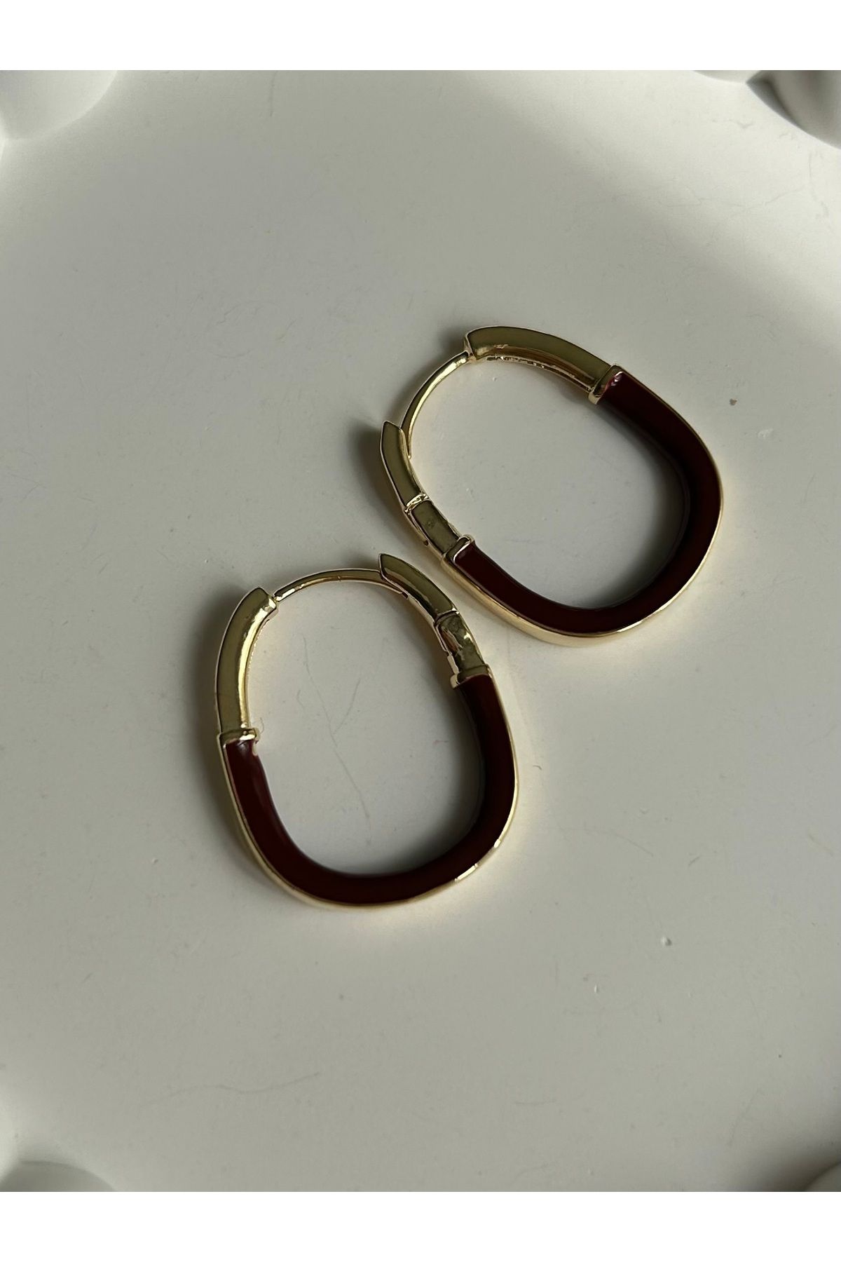 Hillshine Bordo Mineli Kibar Gold Küpe Çelik