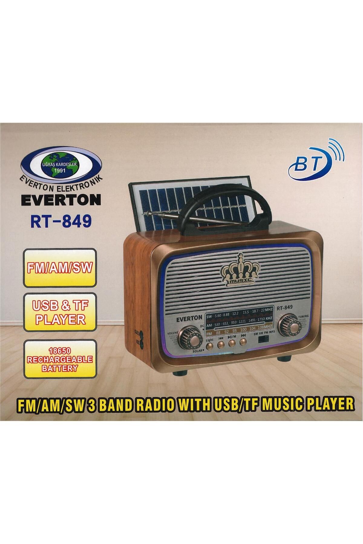 Vobotek Teknoloji Everton Rt-849 Bluetooth Fm-Usb-Tf-Aux Şarjlı Nostaljik Radyo Güneş Panelli