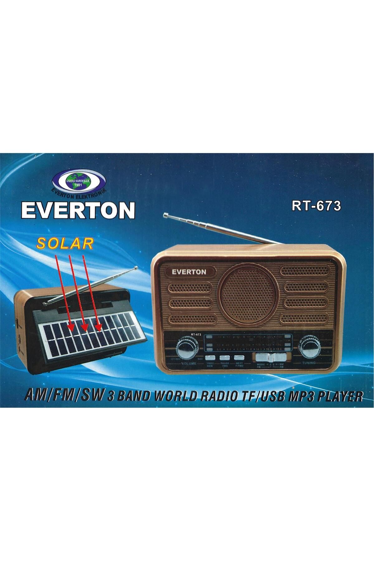 Vobotek Teknoloji Everton Rt-673 Bluetooth Fm-Usb-Tf-Aux Şarjlı Solar Nostaljik Radyo