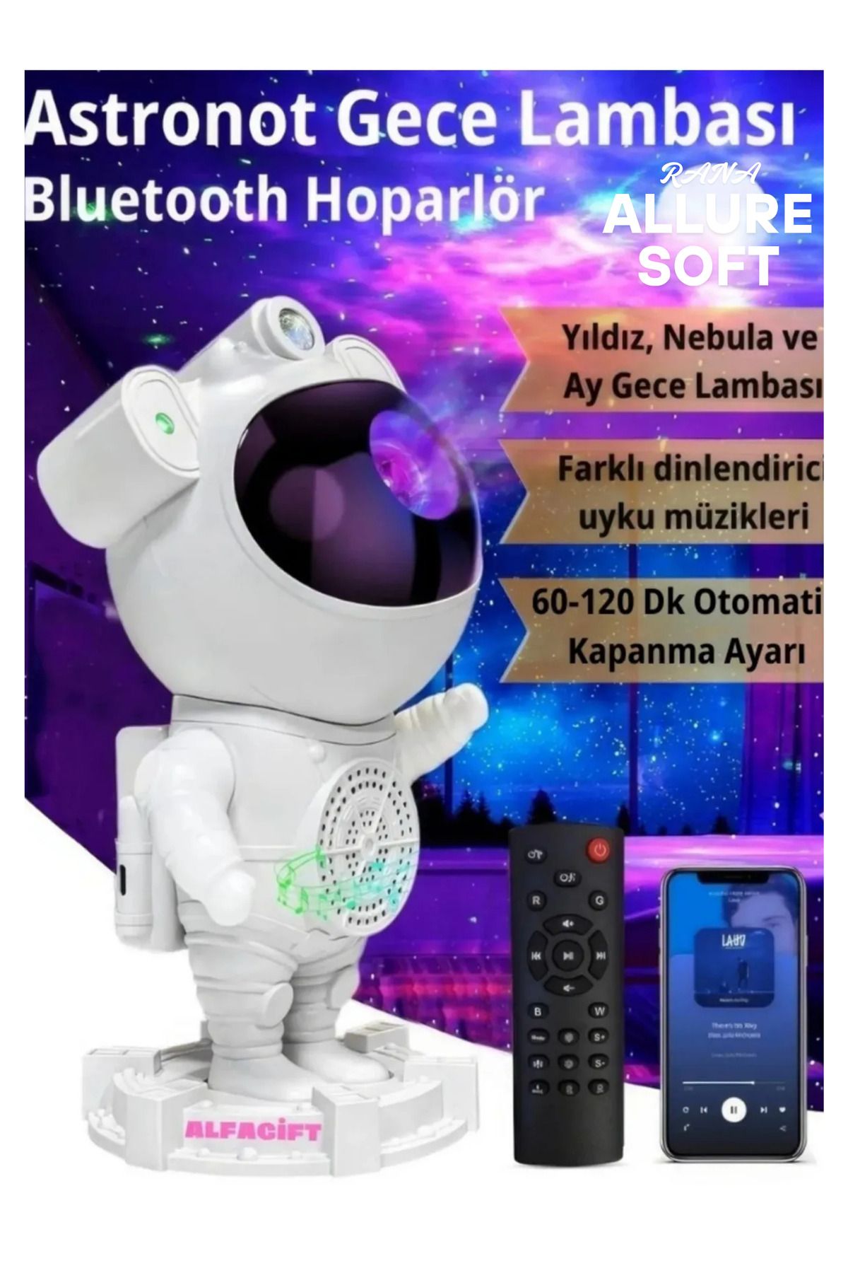 Allure soft Astronot Tasarımlı Gece Lambası Bluetooth Özellikli Uzay Konseptli Işık