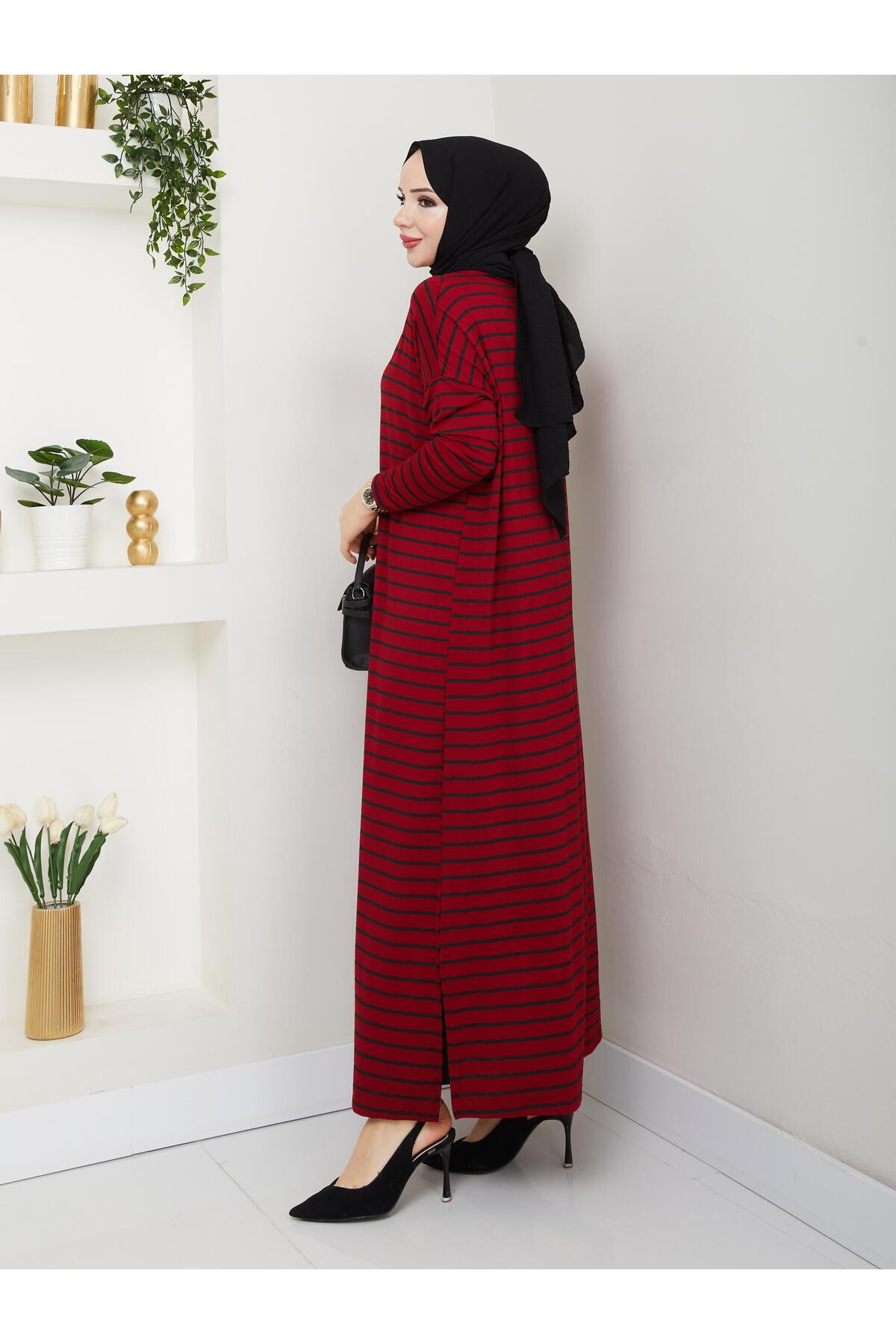 MODAMÜNASİP-Our Striped Viscose Combed Cotton Dress with a Fabric That Doesn'T Define the Line of the Hat 6