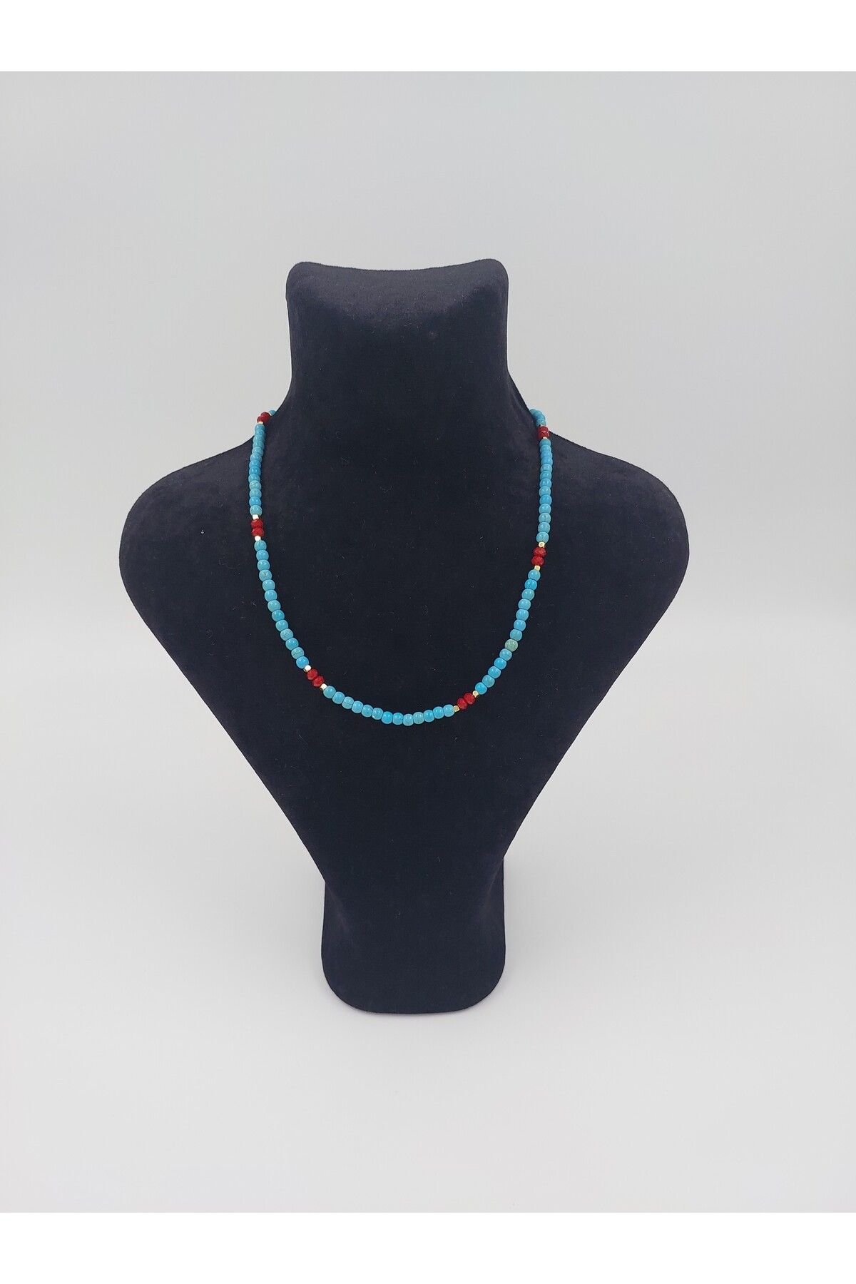 R G Handmade Design Turkuaz Doğal Taşlı Kristal Ara Aparatlı Zarif Kolye