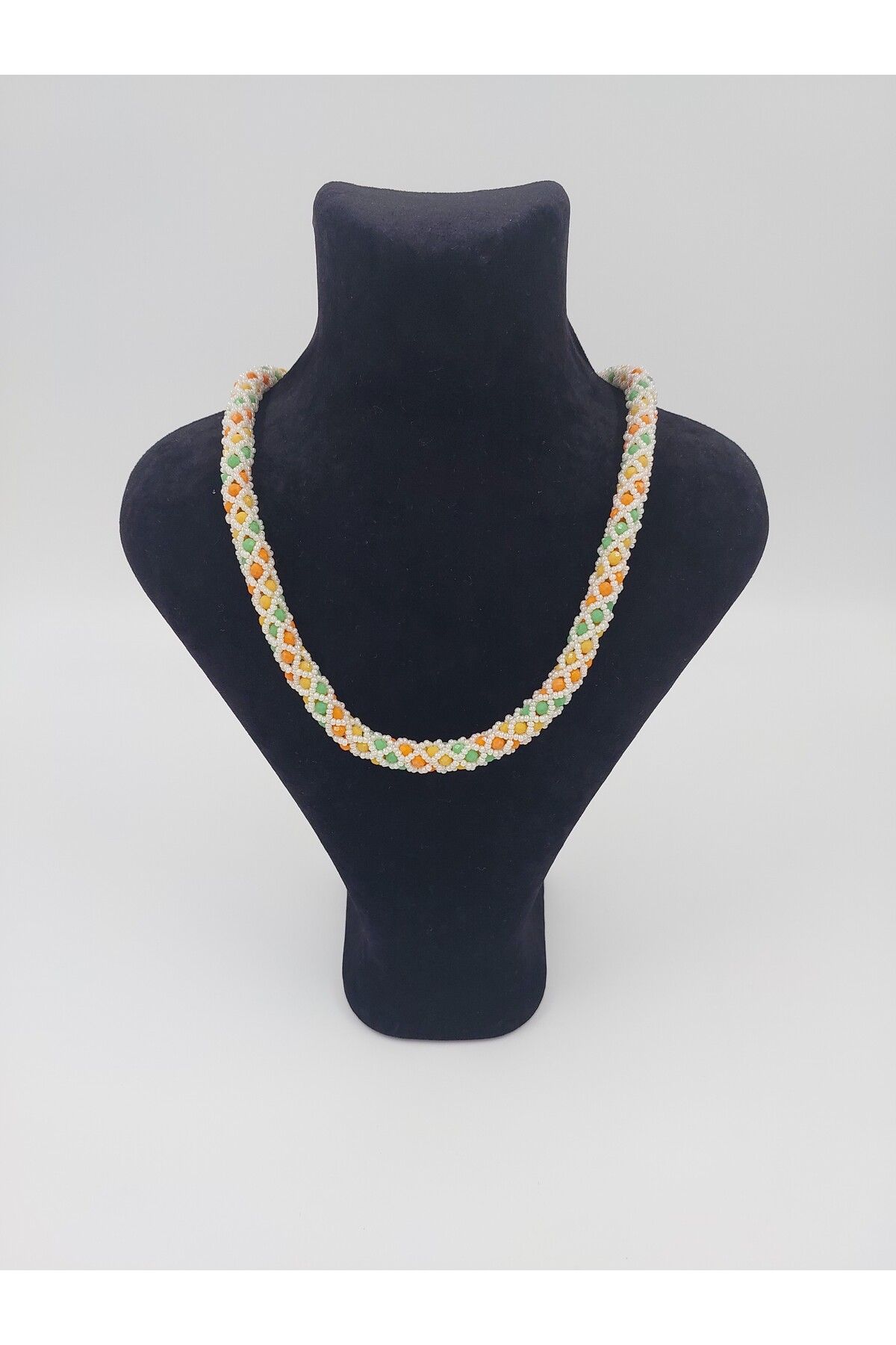 R G Handmade Design Renkli Kristal ve Kum Boncuk El Yapımı Örgü Kolye