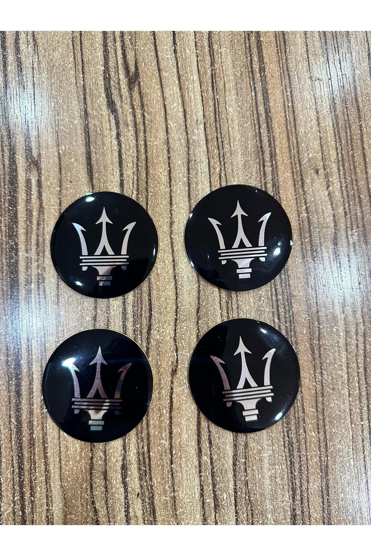 Muhtelif Maserati Logolu Jant Göbeği Arması Sticker 56 Mm 4 Adet