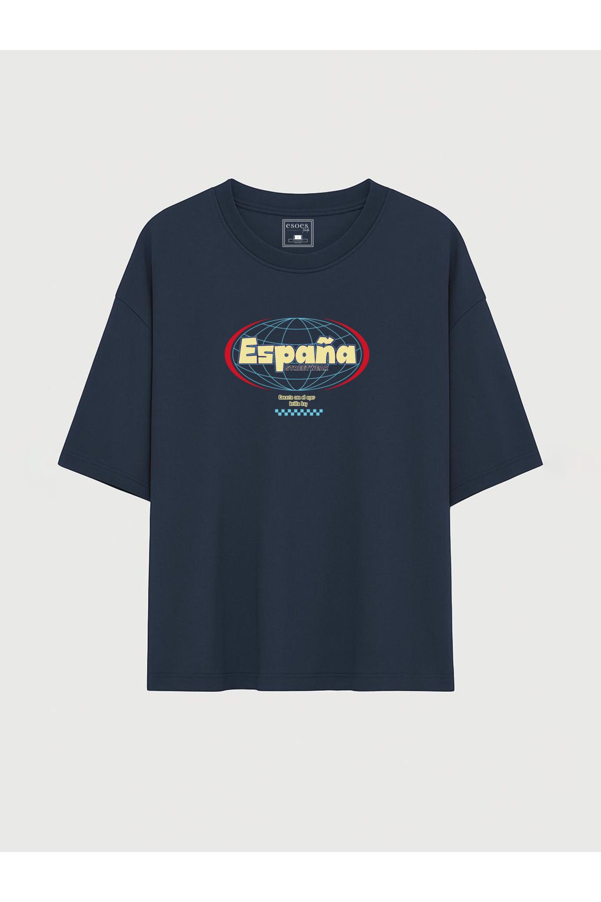 EsoesTienda Kadın Oversize España Streetwear Baskılı Ense Detaylı Pamuklu Tişört