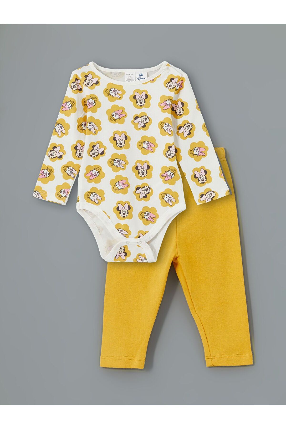 LC Waikiki Minnie Mouse Baskılı Kız Bebek Çıtçıtlı Body ve Pantolon 2'li Takım