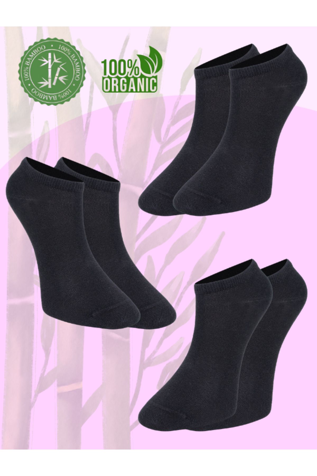GIFT MALL %100 Gerçek Bambu Kadın Patik Çorap Dikişsiz 3'lü