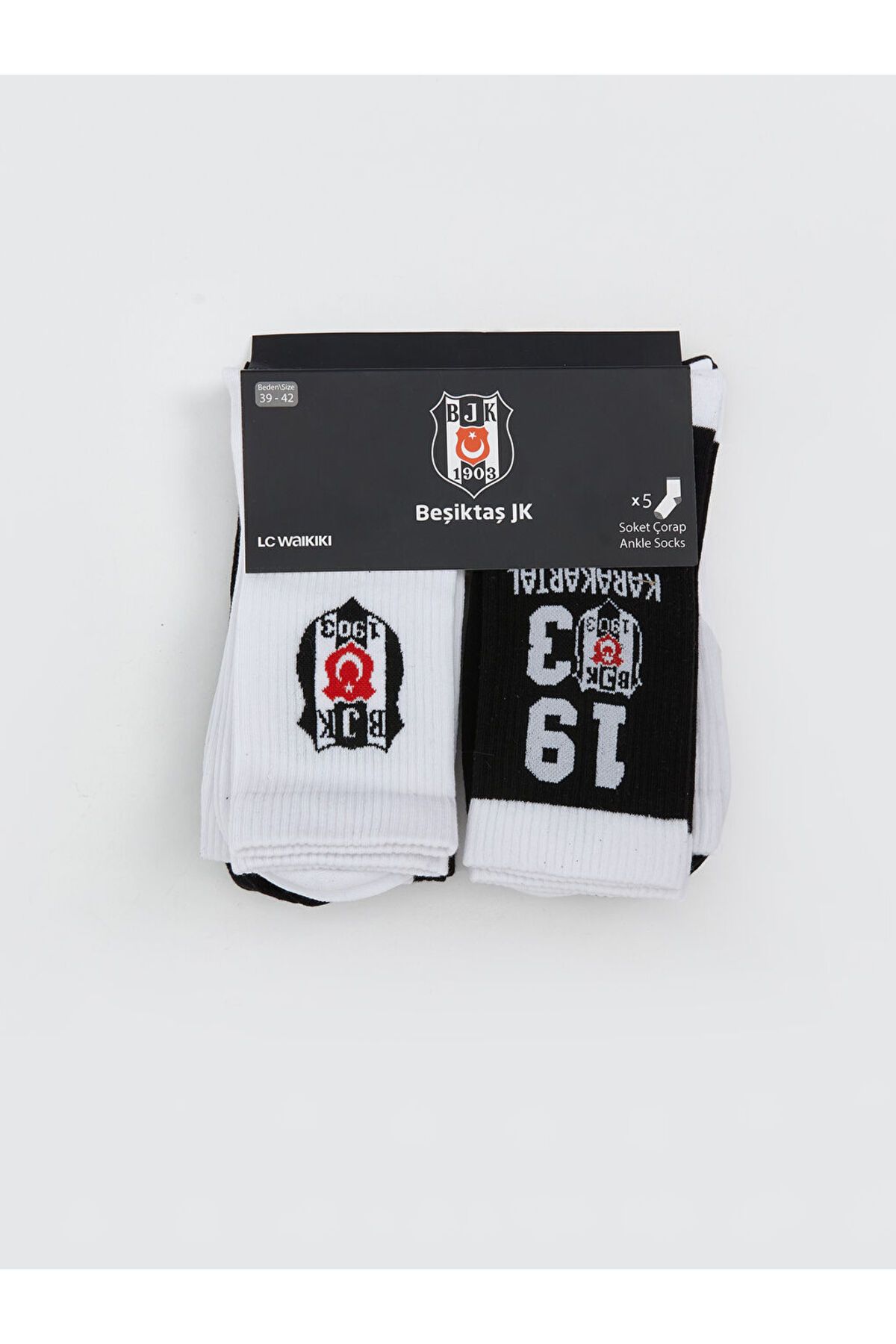 LC Waikiki LCW ACCESSORIES Karişik Beşiktaş Baskılı Erkek Taraftar Soket Çorap 5'li