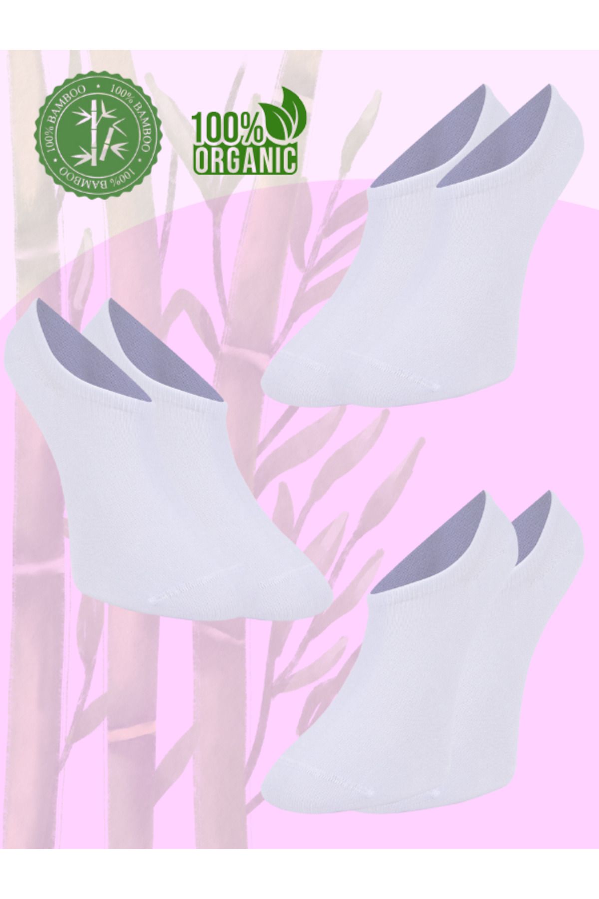 GIFT MALL %100 Gerçek Bambu Kadın Sneaker Görünmez Çorap Dikişsiz 3'lü