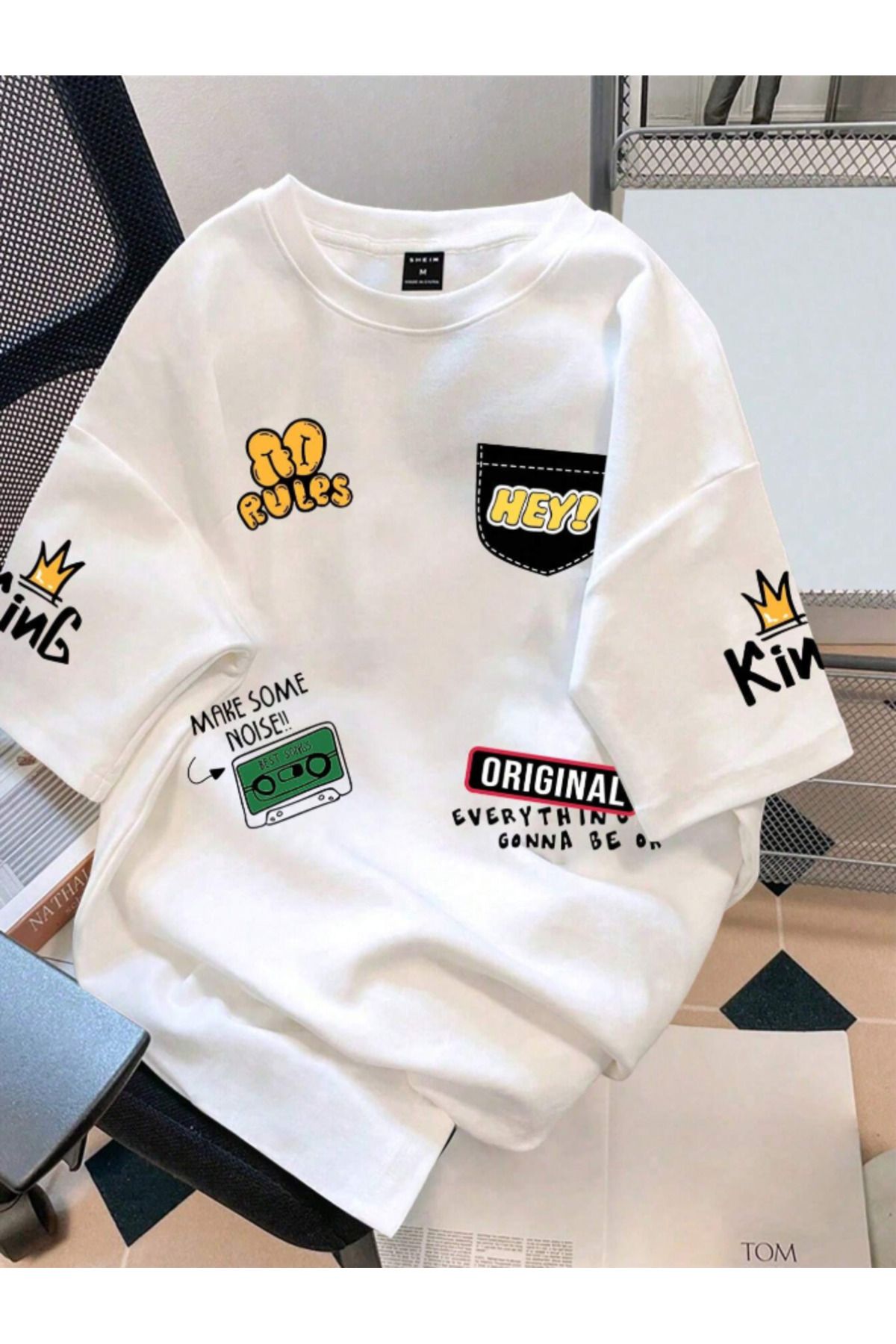 COHERENT Unisex Erkek/Kadın HEY Özel Baskılı Oversize Pamuklu T-Shirt