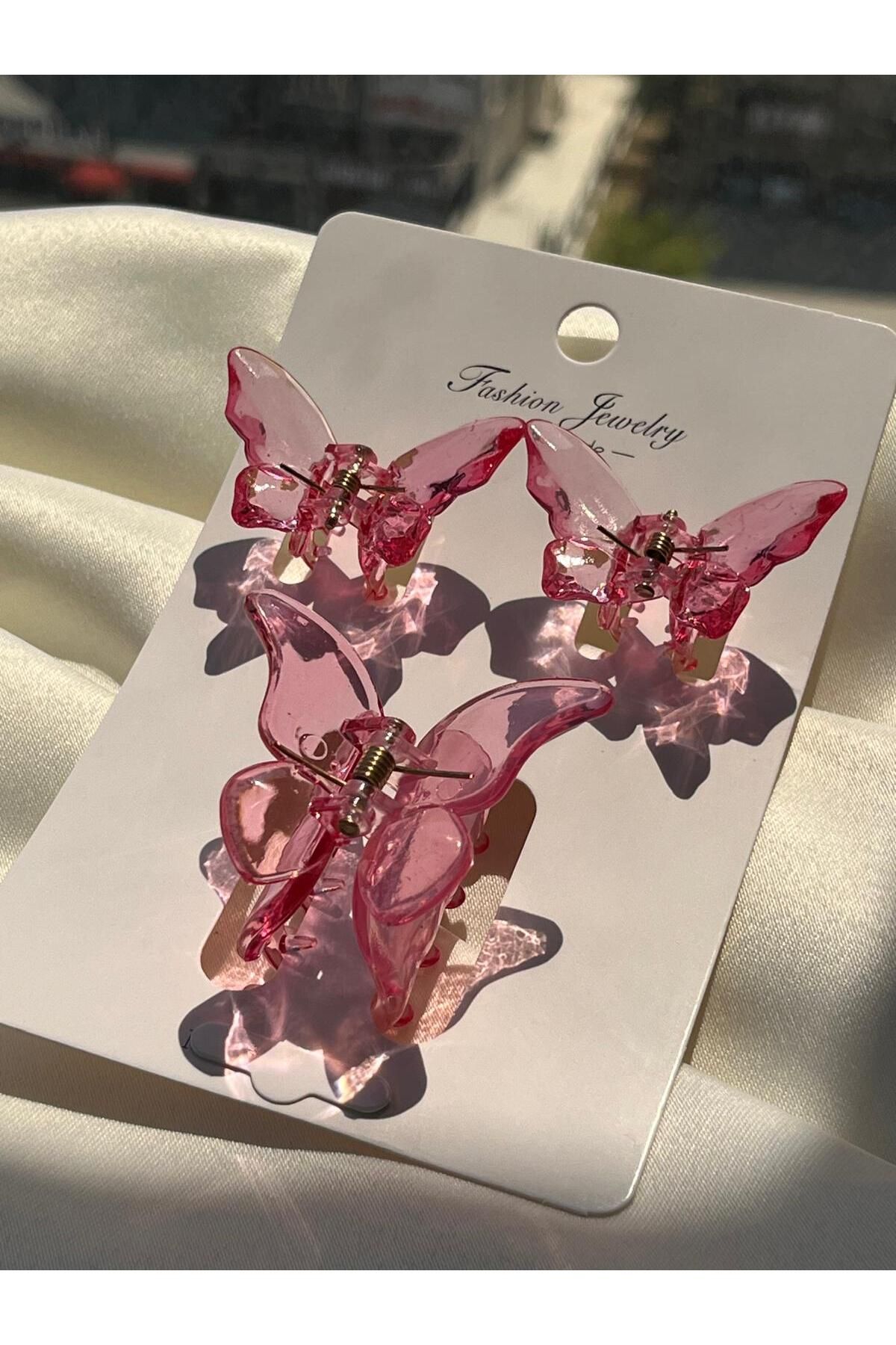 HANIMELİ HOME BUJİTERİ 3LÜ KELEBEK PEMBE KISTIRMALI TOKA