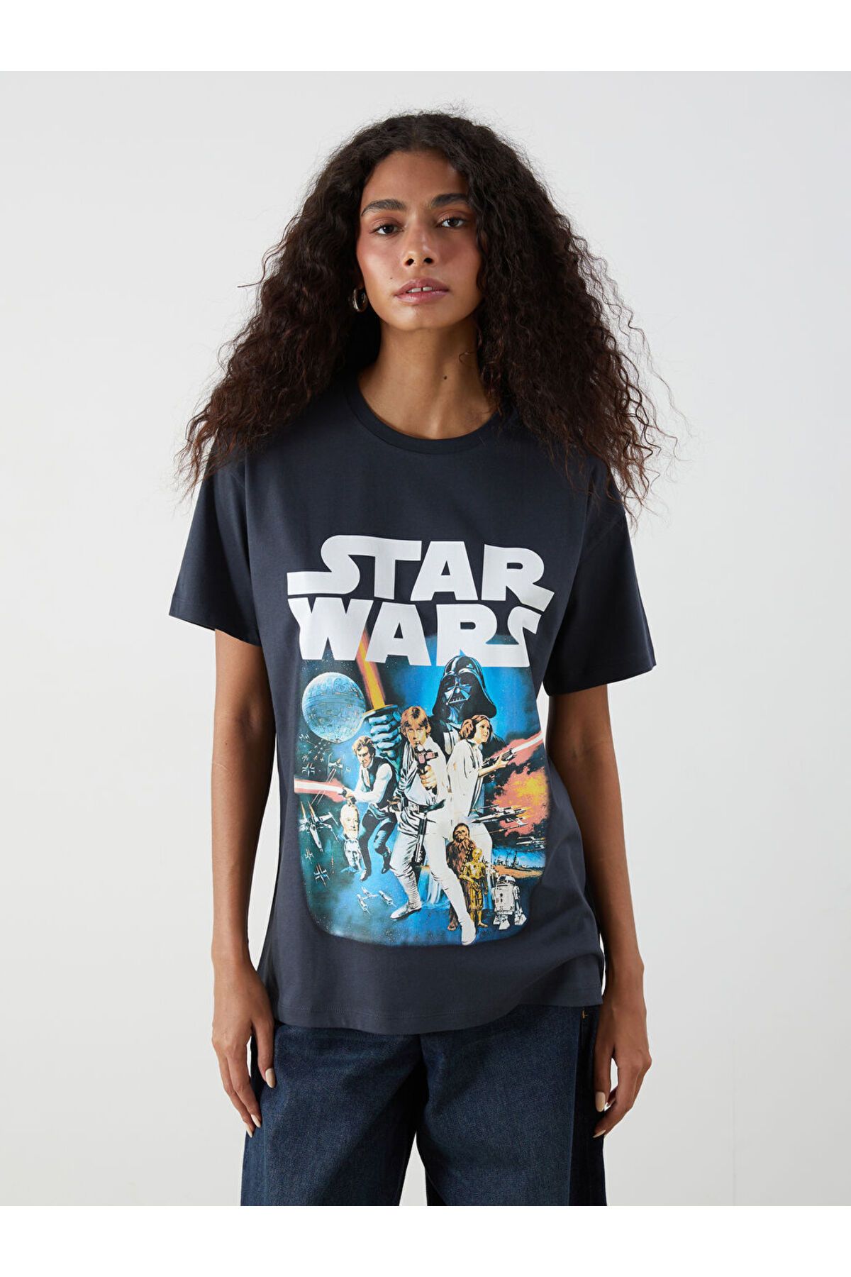 LC Waikiki XSIDE Antrasit Bisiklet Yaka Star Wars Lisanslı Kadın Tişört