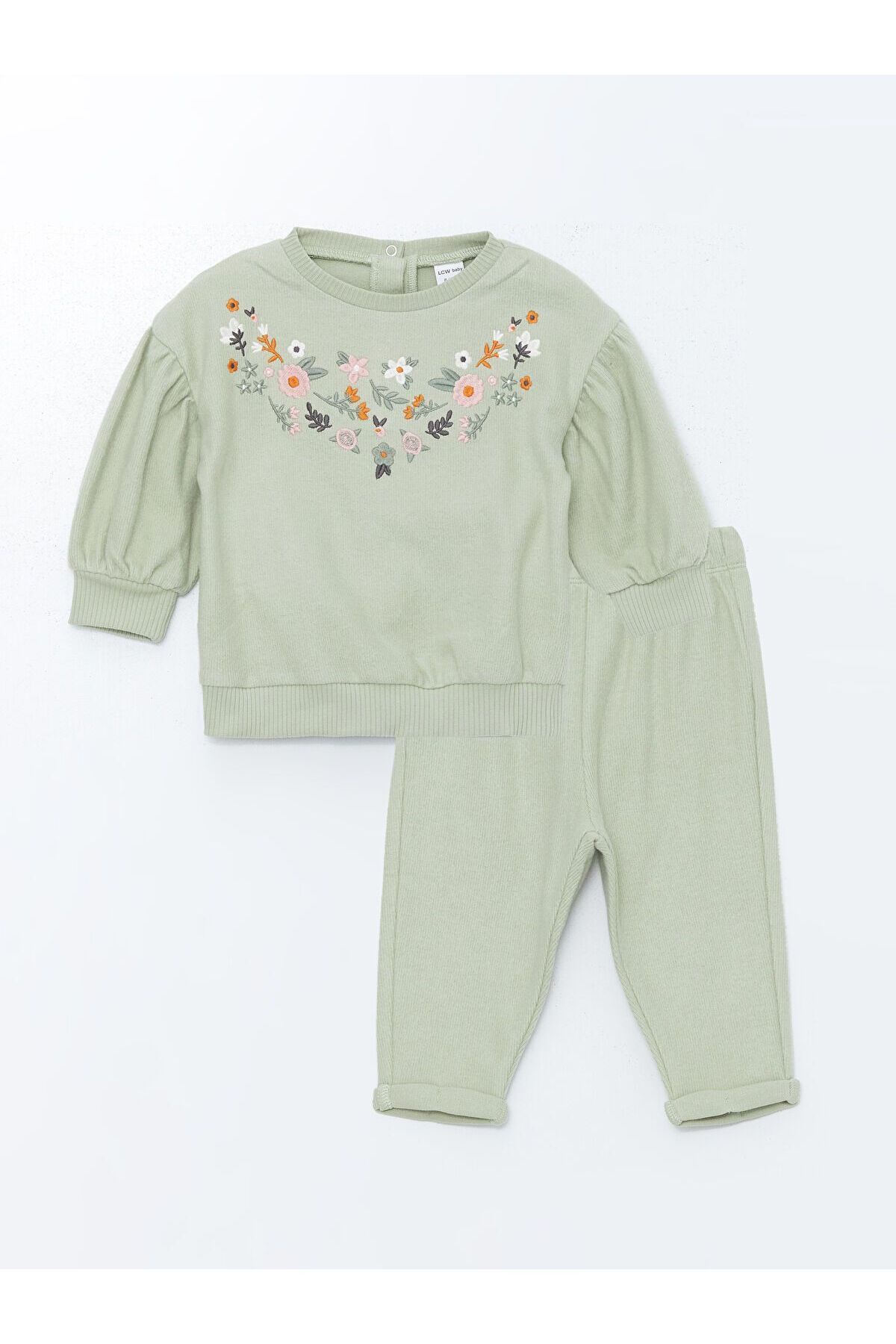 LC Waikiki Çiçekli Kız Bebek Sweatshirt ve Tayt Pantolon 2'li Takım