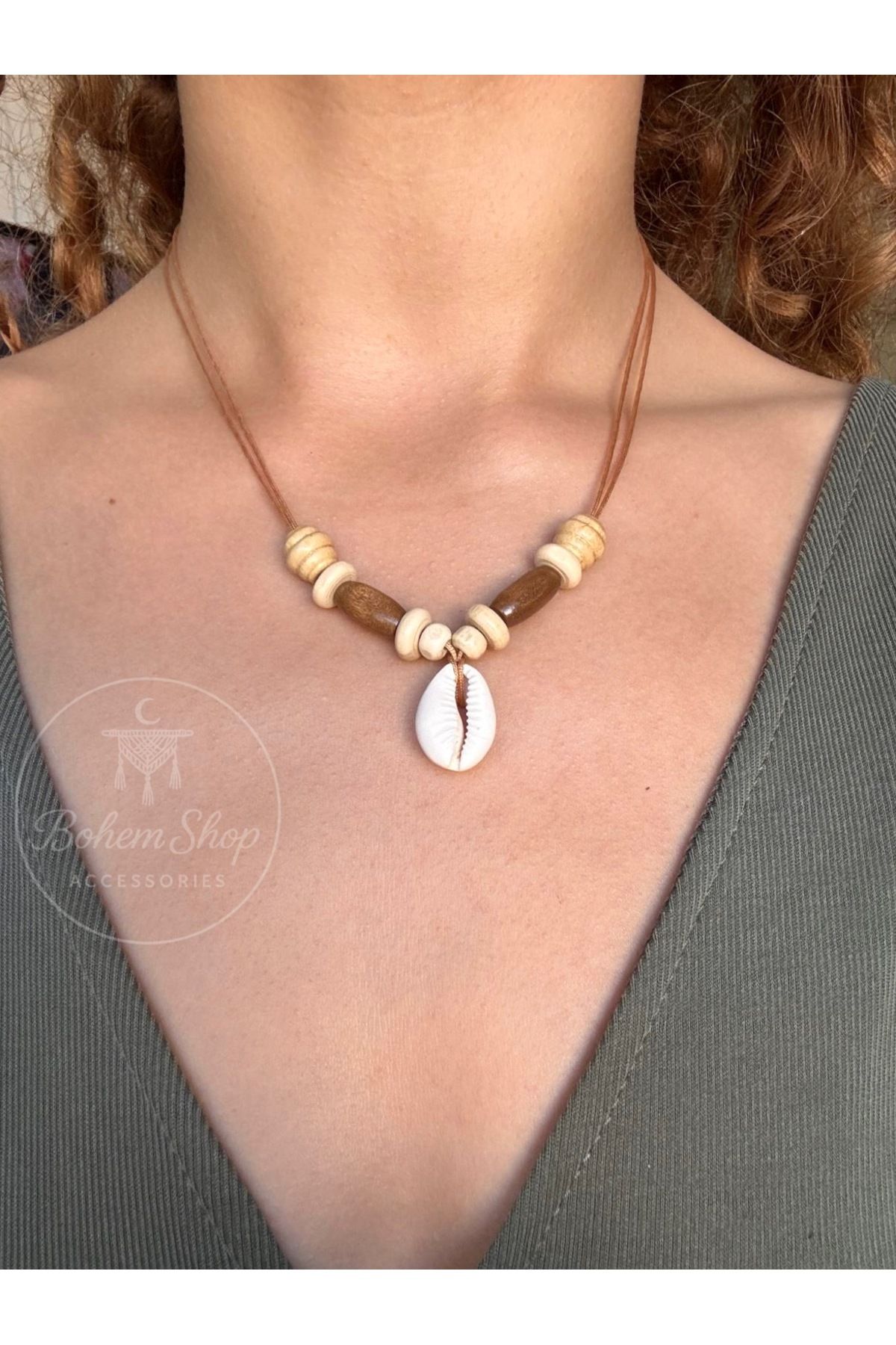 Bohem Shop Deniz Plaj Bohem Kolye Ahşap Boho Etnik yaz plaj erkek-kadın kolye hippie istiridye deniz kabuğu